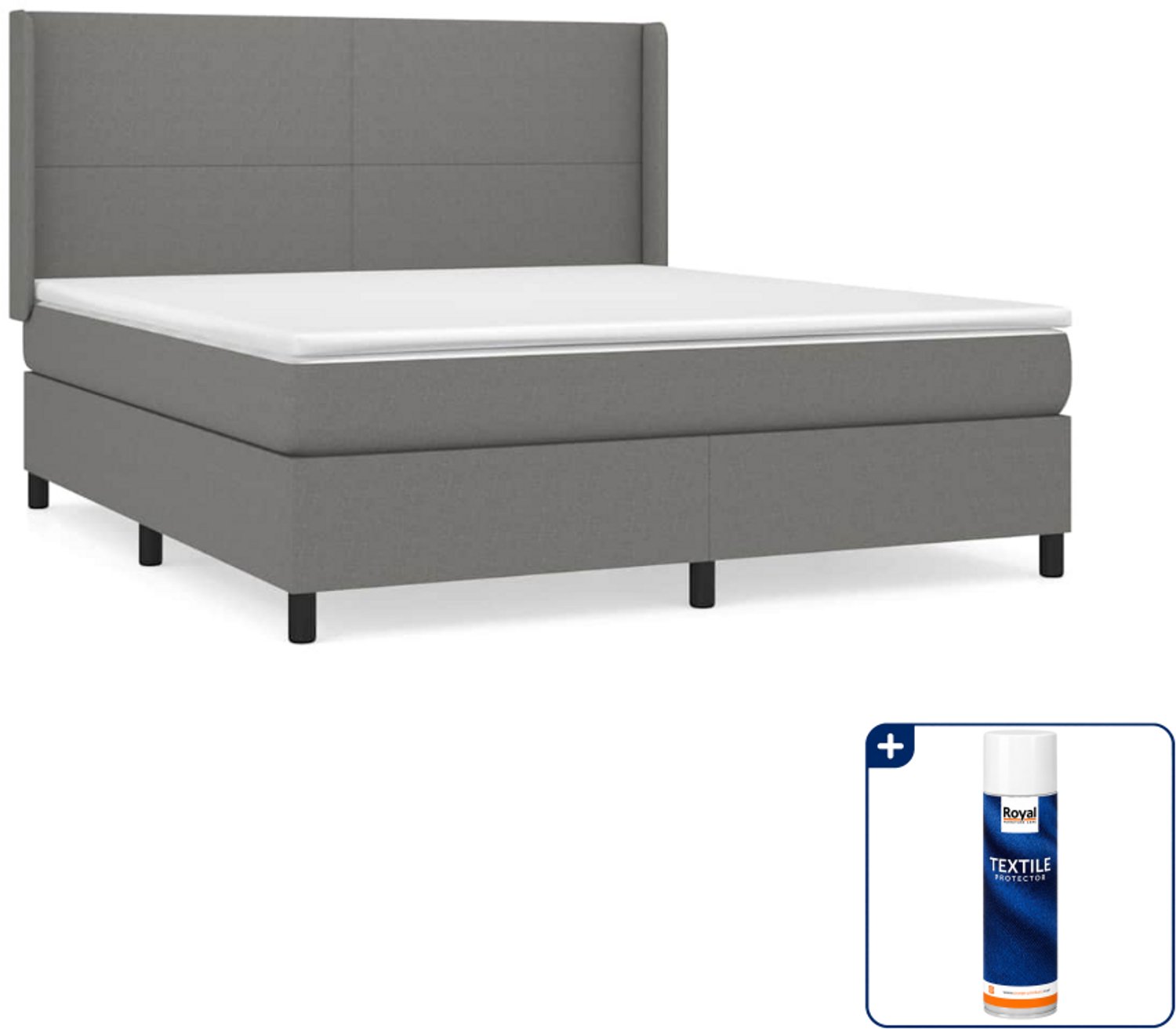 vidaXL Kingsize boxspring met matras - 180 x 200 cm - donkergrijs - Inclusief textielbeschermer 500 ml