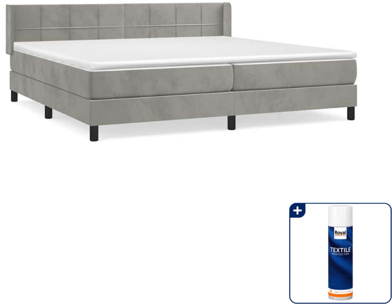 vidaXL Boxspring met matras Super kingsize - 200 x 200 cm - fluweel - lichtgrijs - Inclusief textielbeschermer 500 ml