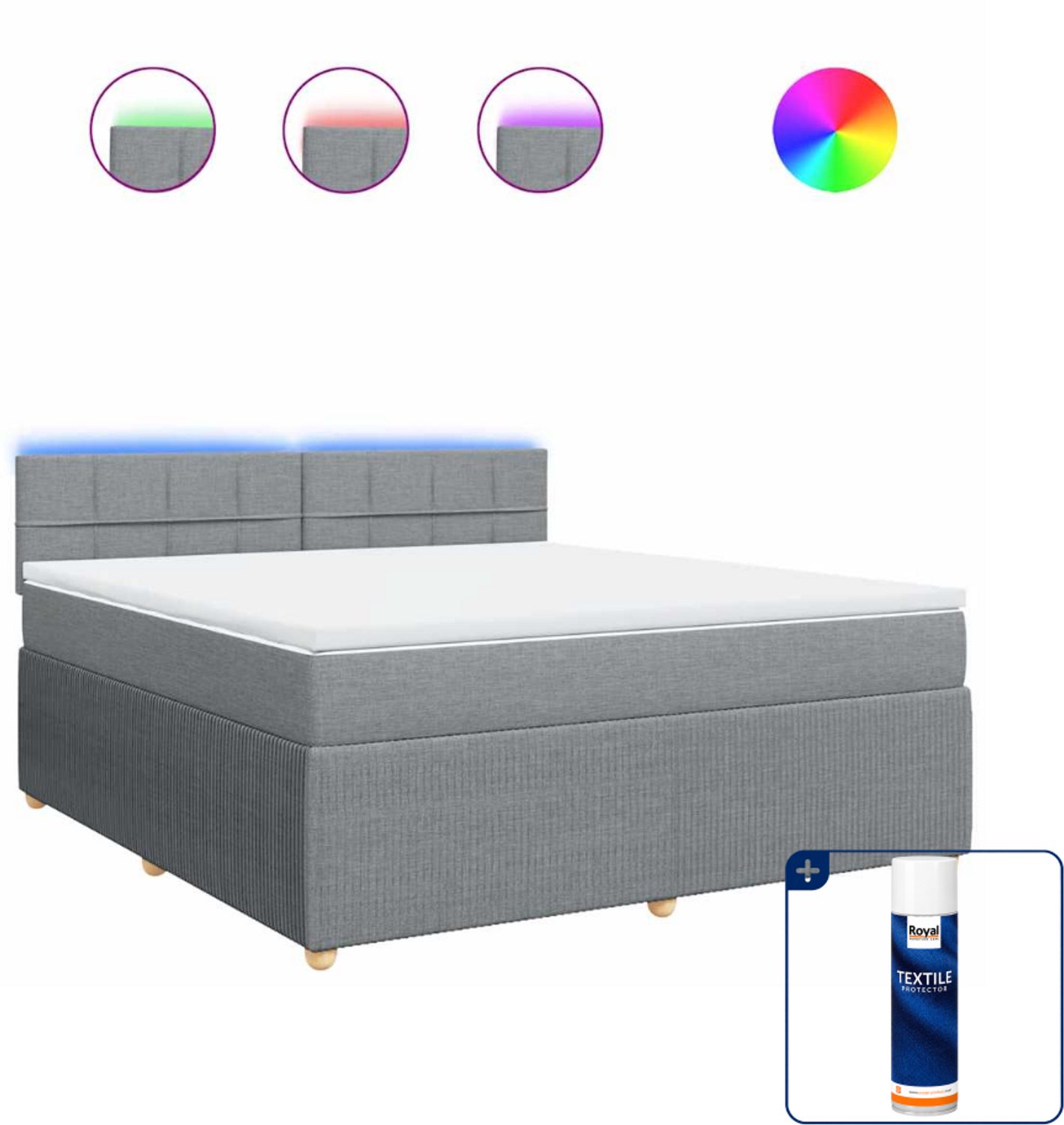 vidaXL boxspring met matras - Kingsize - 180 x 200 cm - lichtgrijs - Inclusief textielbeschermer 500 ml