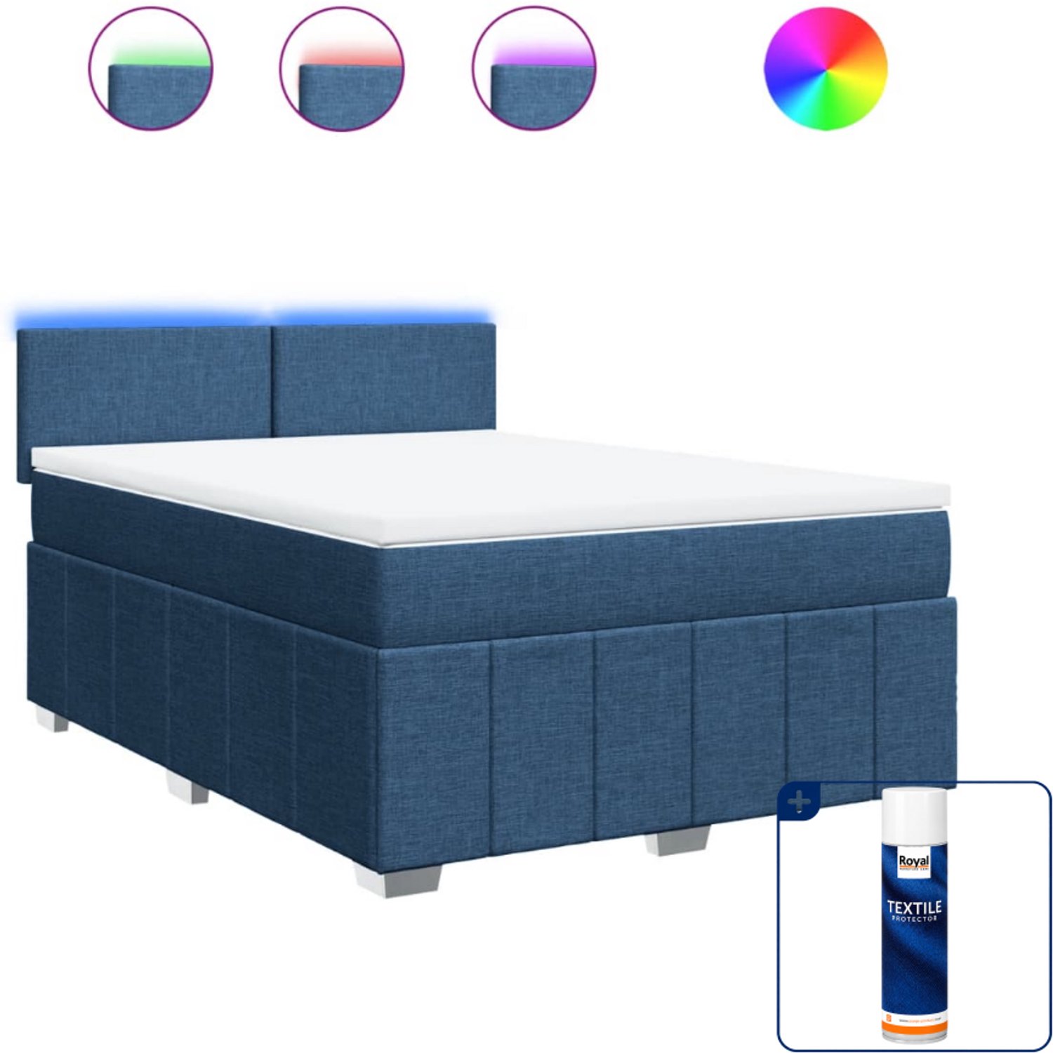 vidaXL boxspring Queensize - 160 x 200 cm - stof - blauw - Inclusief textielbeschermer 500 ml