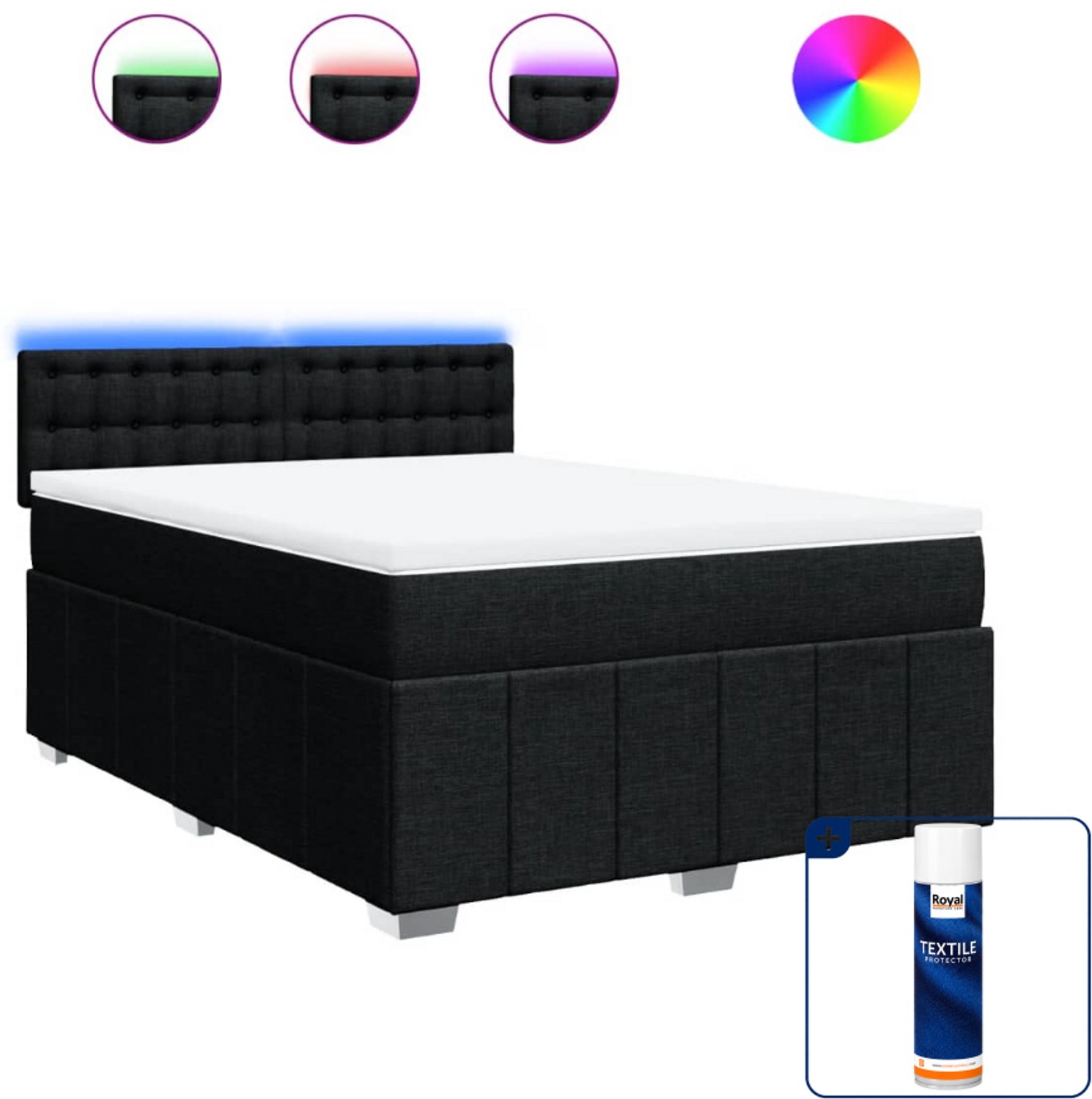 vidaXL boxspring - Queensize - 160 x 200 cm - stof - zwart - Inclusief textielbeschermer 500 ml