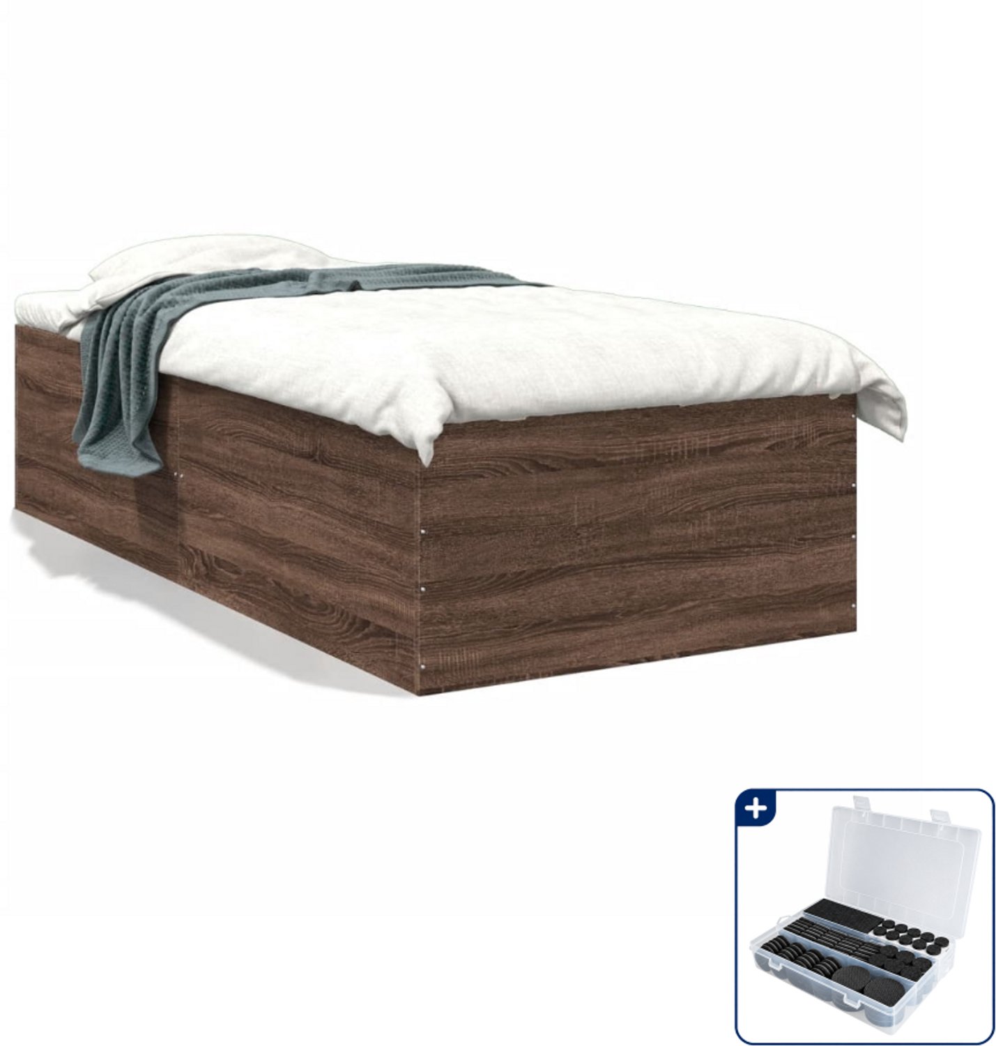 vidaXL Bedframe - 100 x 200 cm - bewerkt hout - bruineiken - Inclusief antikrasvilt 177-delig