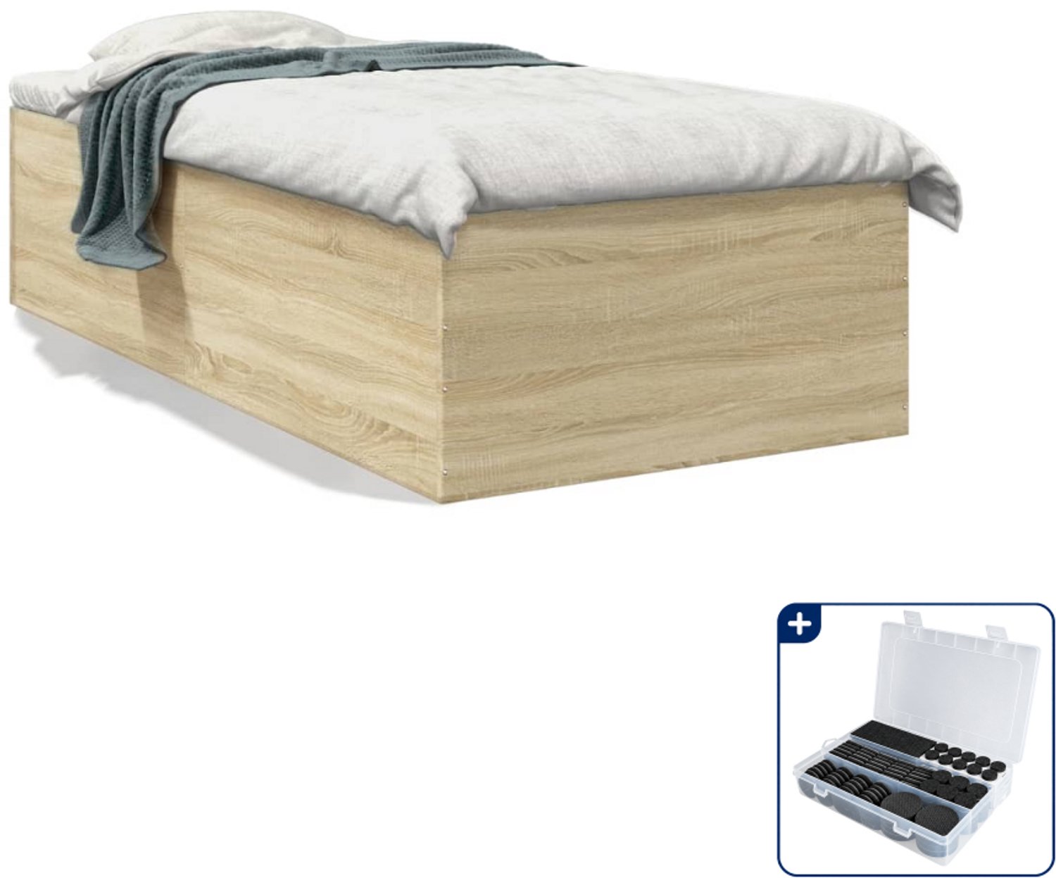 vidaXL bedframe - 90 x 200 cm - bewerkt hout - sonoma eiken - Inclusief antikrasvilt 177-delig Bruin