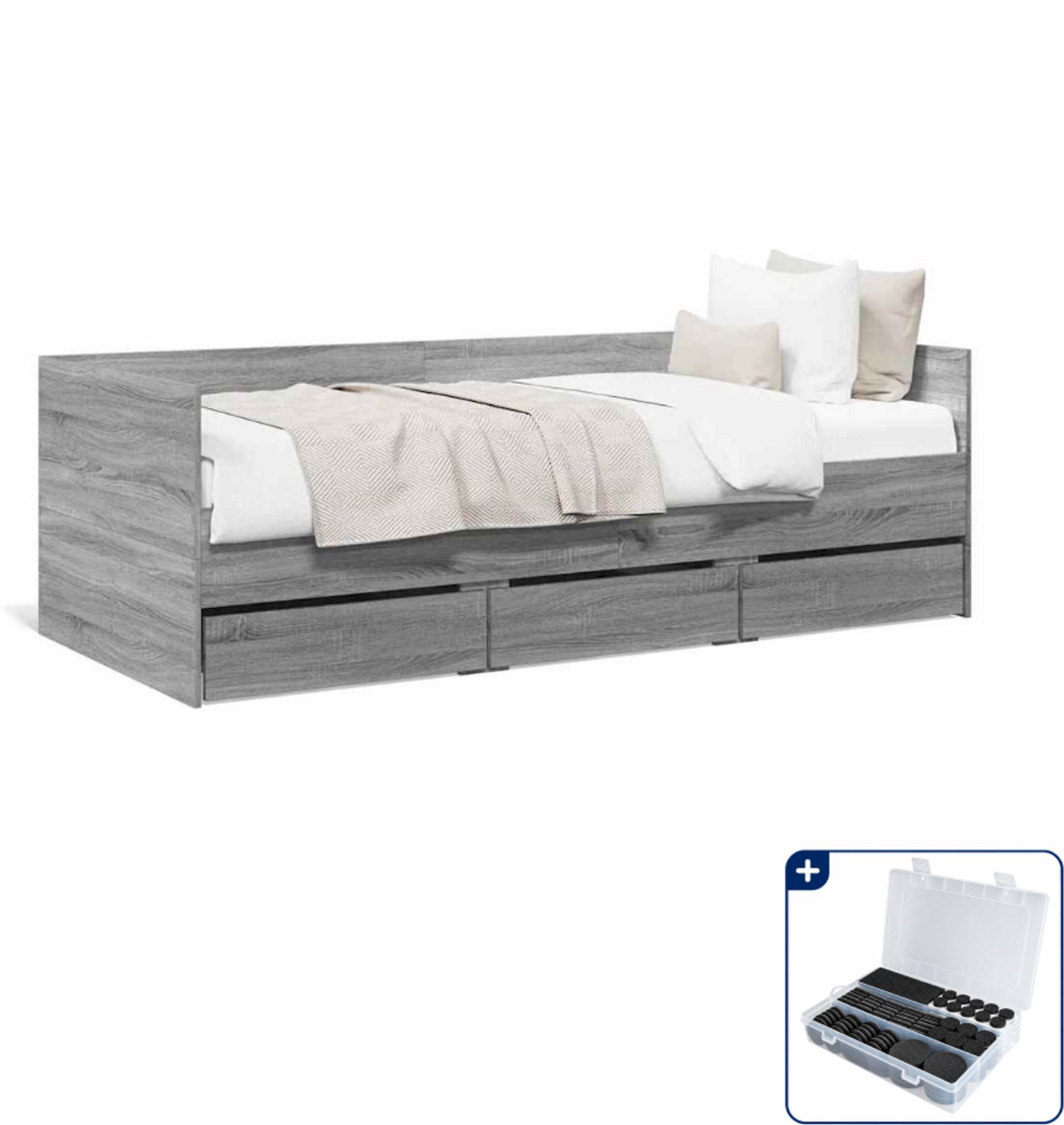 vidaXL slaapbank met lades - 90 x 200 cm - bewerkt hout - grijs sonoma - Inclusief antikrasvilt 177-delig