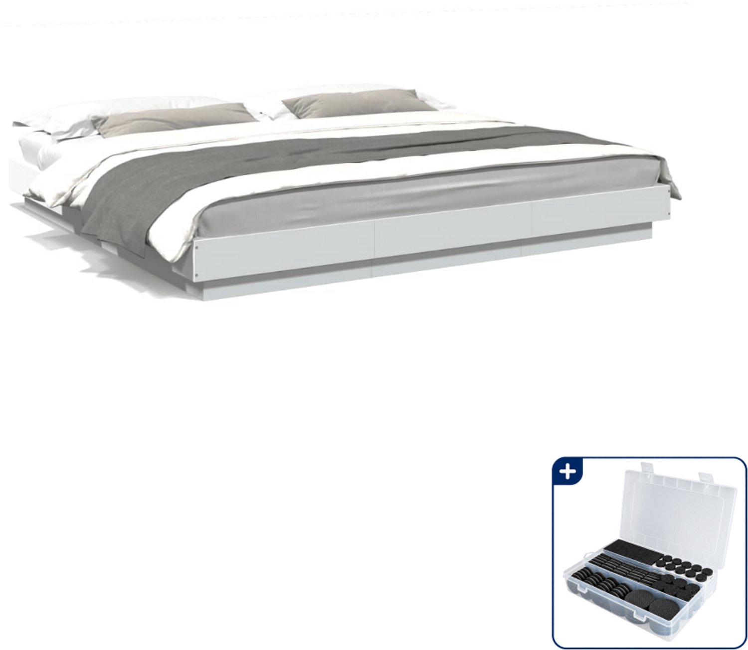 vidaXL bedframe - 200 x 200 cm - bewerkt hout - wit - Inclusief antikrasvilt 177-delig Grijs