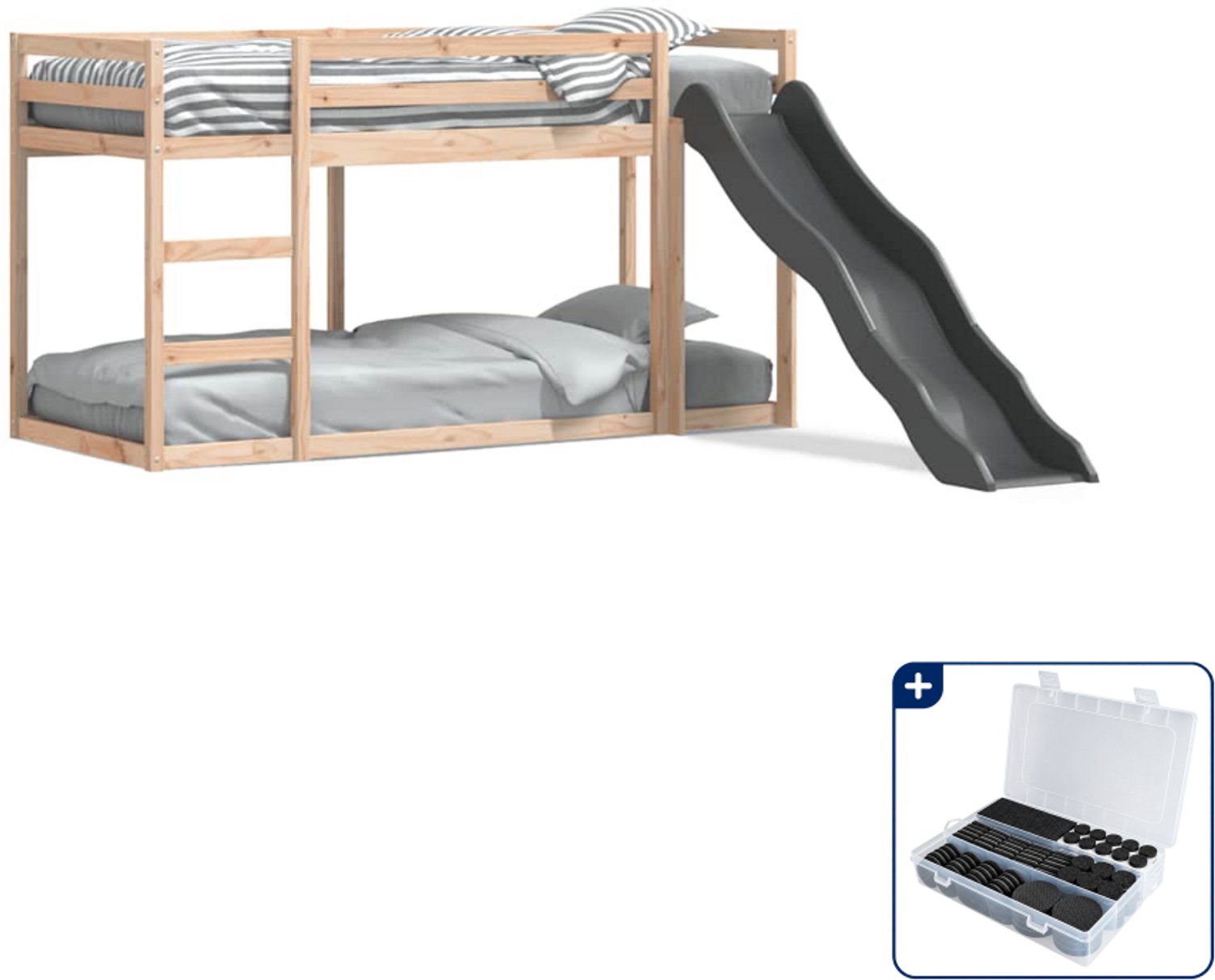 vidaXL stapelbed met glijbaan en ladder - 80 x 200 cm - grenenhout - Inclusief antikrasvilt 177-delig Roze