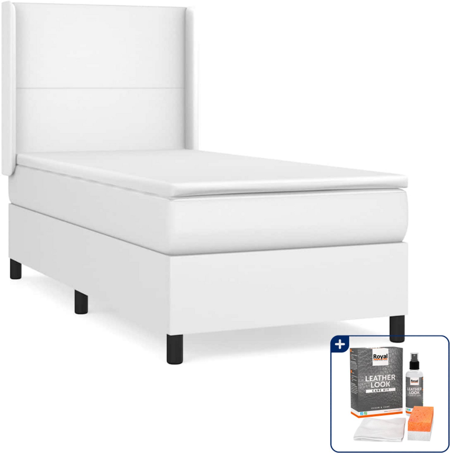 vidaXL boxspring met matras - 100 x 200 cm - kunstleer - wit - Inclusief onderhoudsset voor kunstleer 150 ml