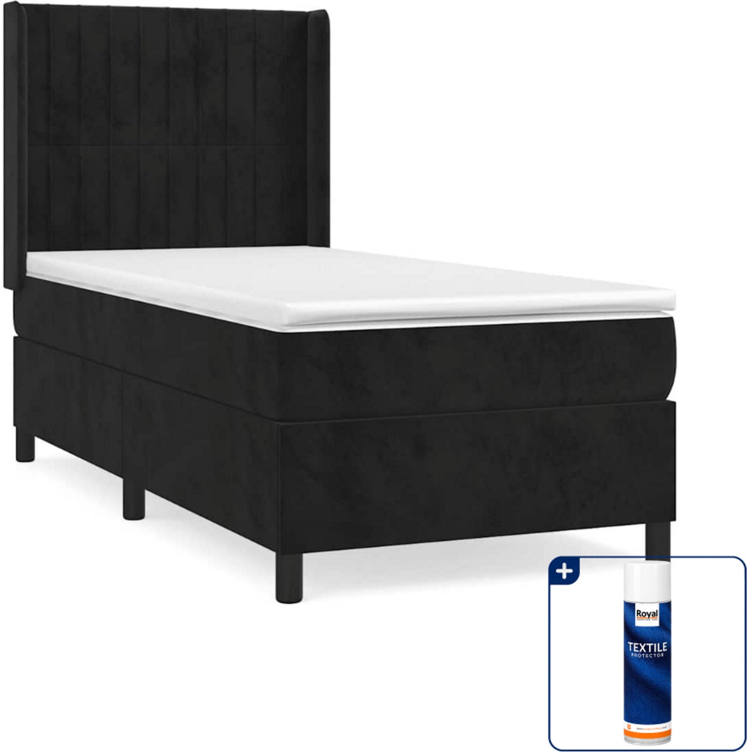 vidaXL boxspring met matras - 90 x 200 cm - fluweel - zwart - Inclusief textielbeschermer 500 ml
