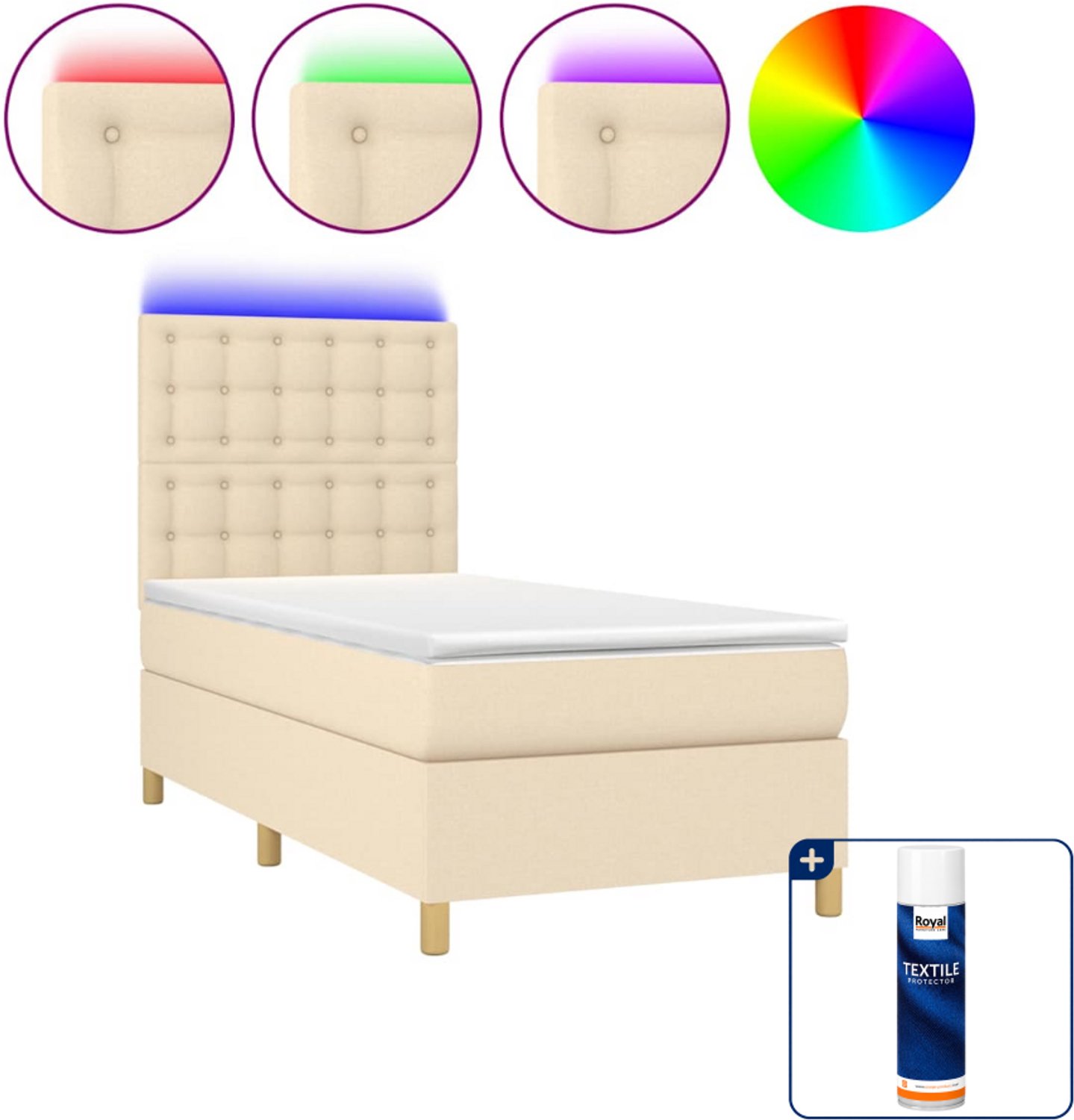 vidaXL boxspring met matras en LED - 80 x 200 cm - crème - Inclusief textielbeschermer 500 ml