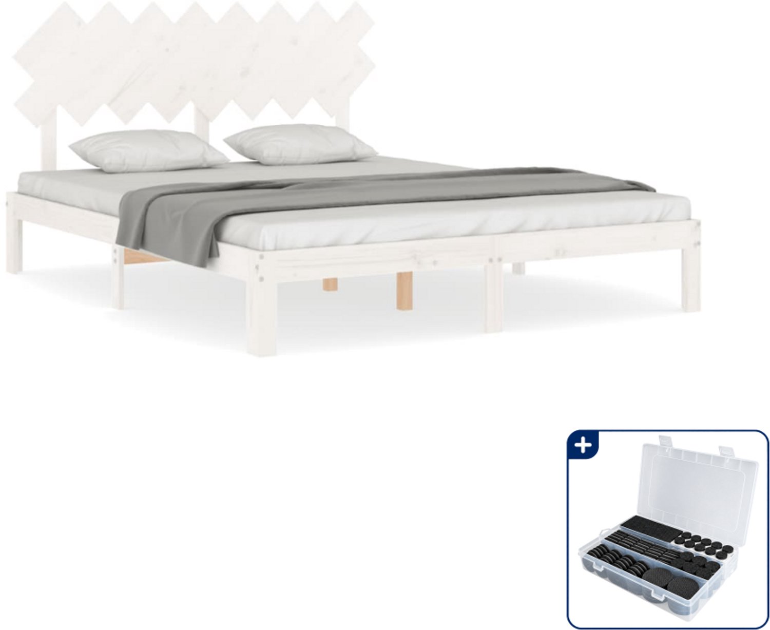 vidaXL bedframe - Queensize 160 x 200 cm - massief grenenhout - wit - Inclusief antikrasvilt 177-delig