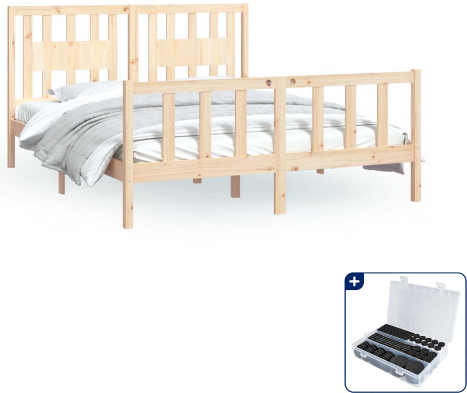 vidaXL bedframe met hoofdbord - Queensize - 160 x 200 cm - grenenhout - Inclusief antikrasvilt 177-delig Bruin