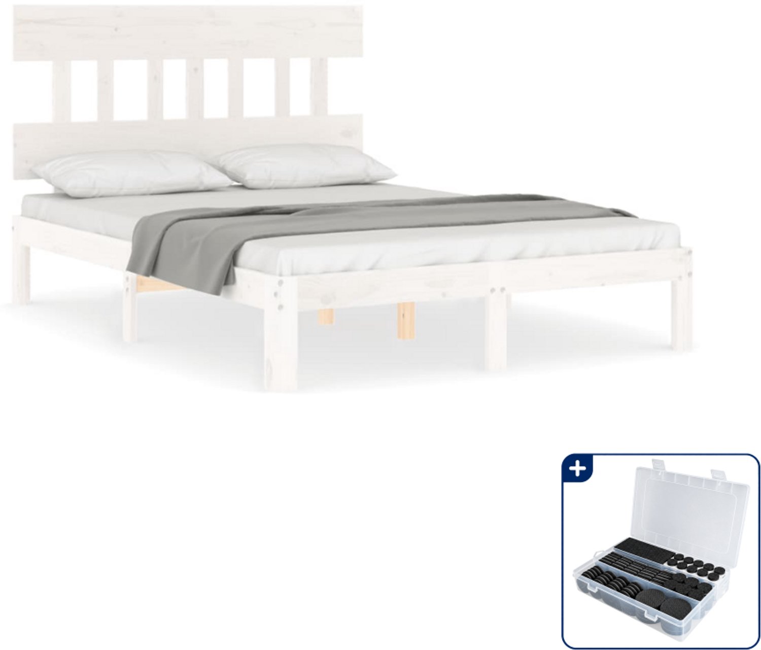 vidaXL bedframe - 140 x 190 cm - massief grenenhout - wit - Inclusief antikrasvilt 177-delig