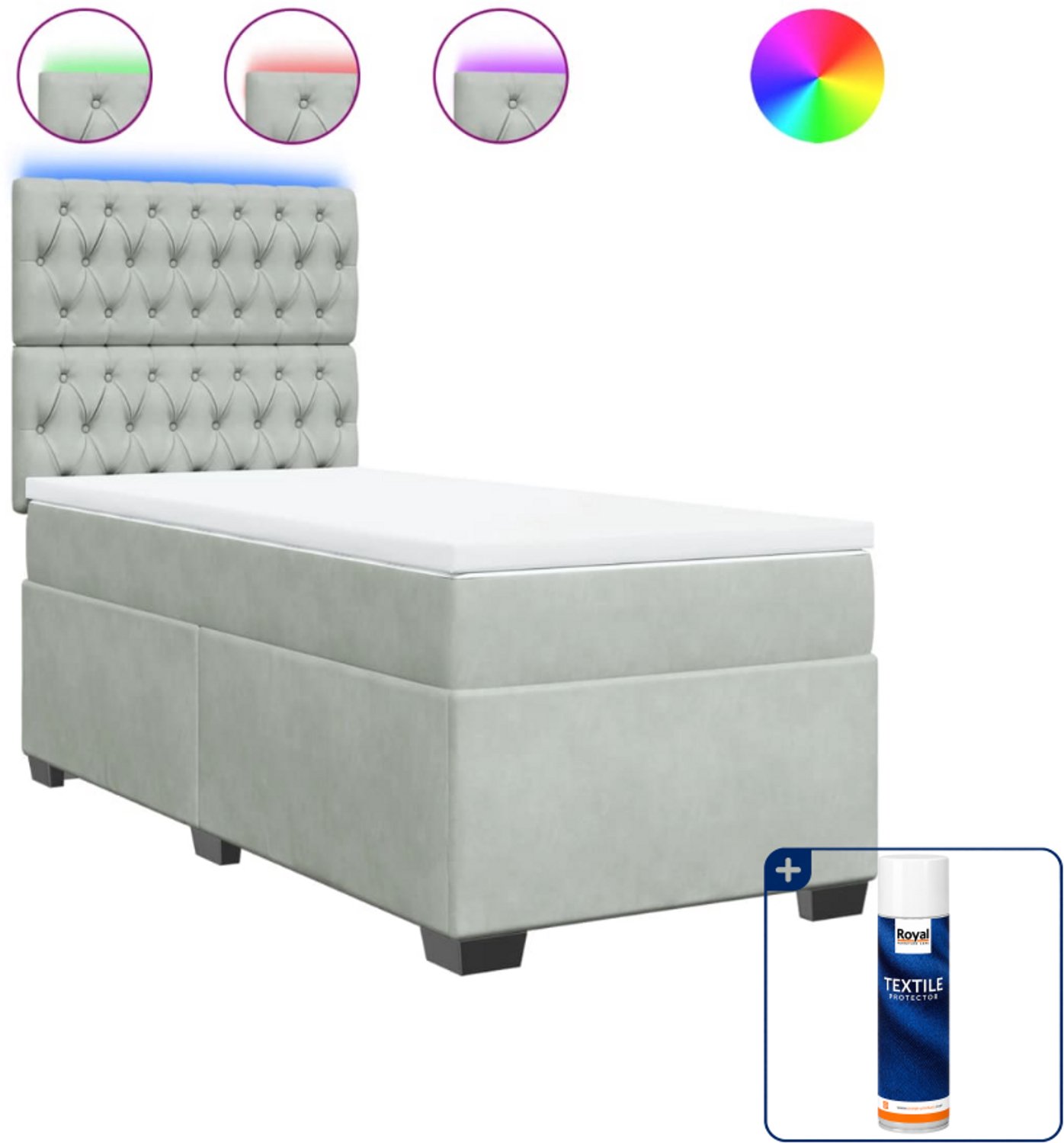 vidaXL Boxspring met matras - 100 x 200 cm - fluweel - lichtgrijs - Inclusief textielbeschermer 500 ml