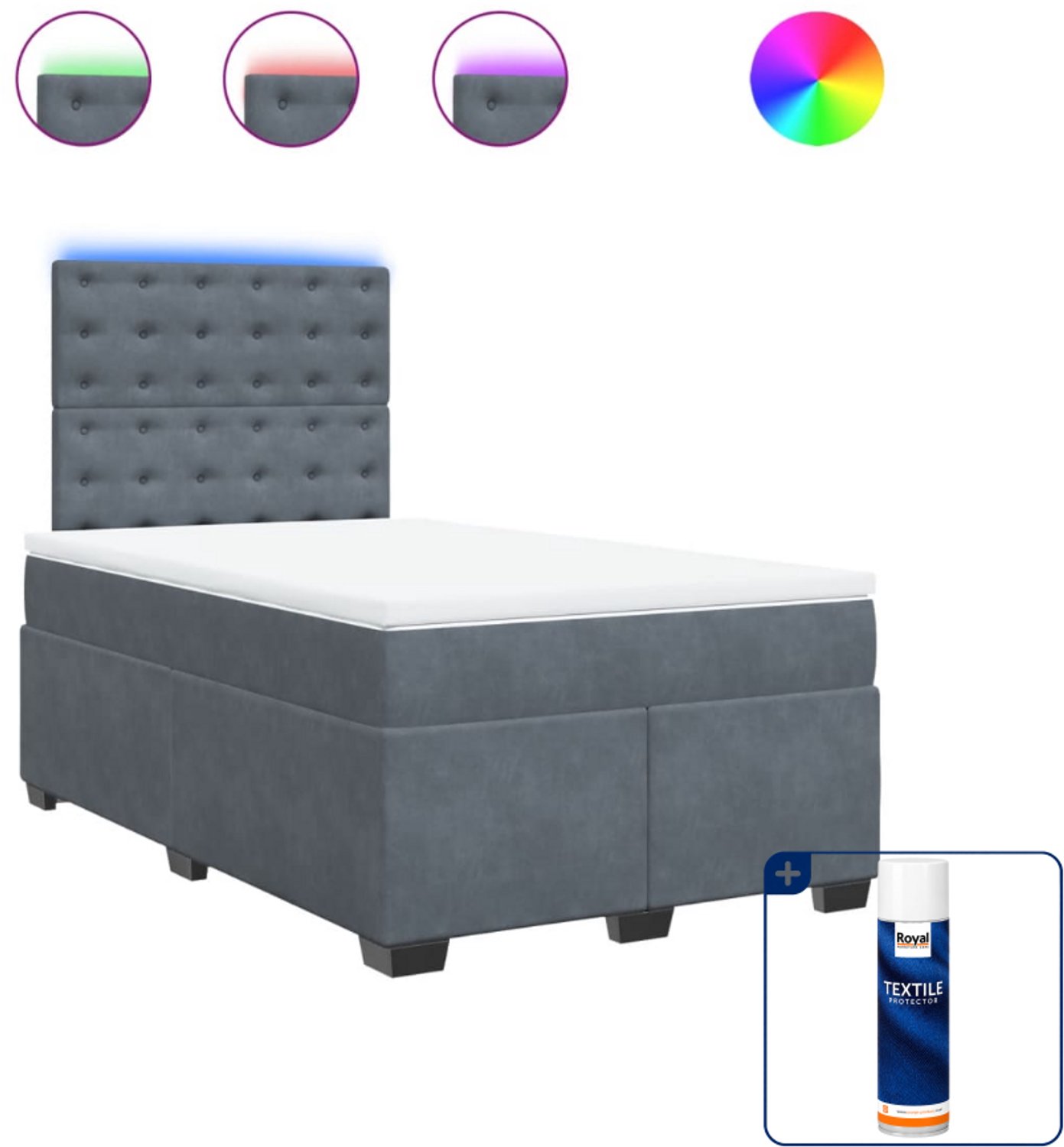 vidaXL boxspring met matras - 120 x 190 cm - fluweel - donkergrijs - Inclusief textielbeschermer 500 ml