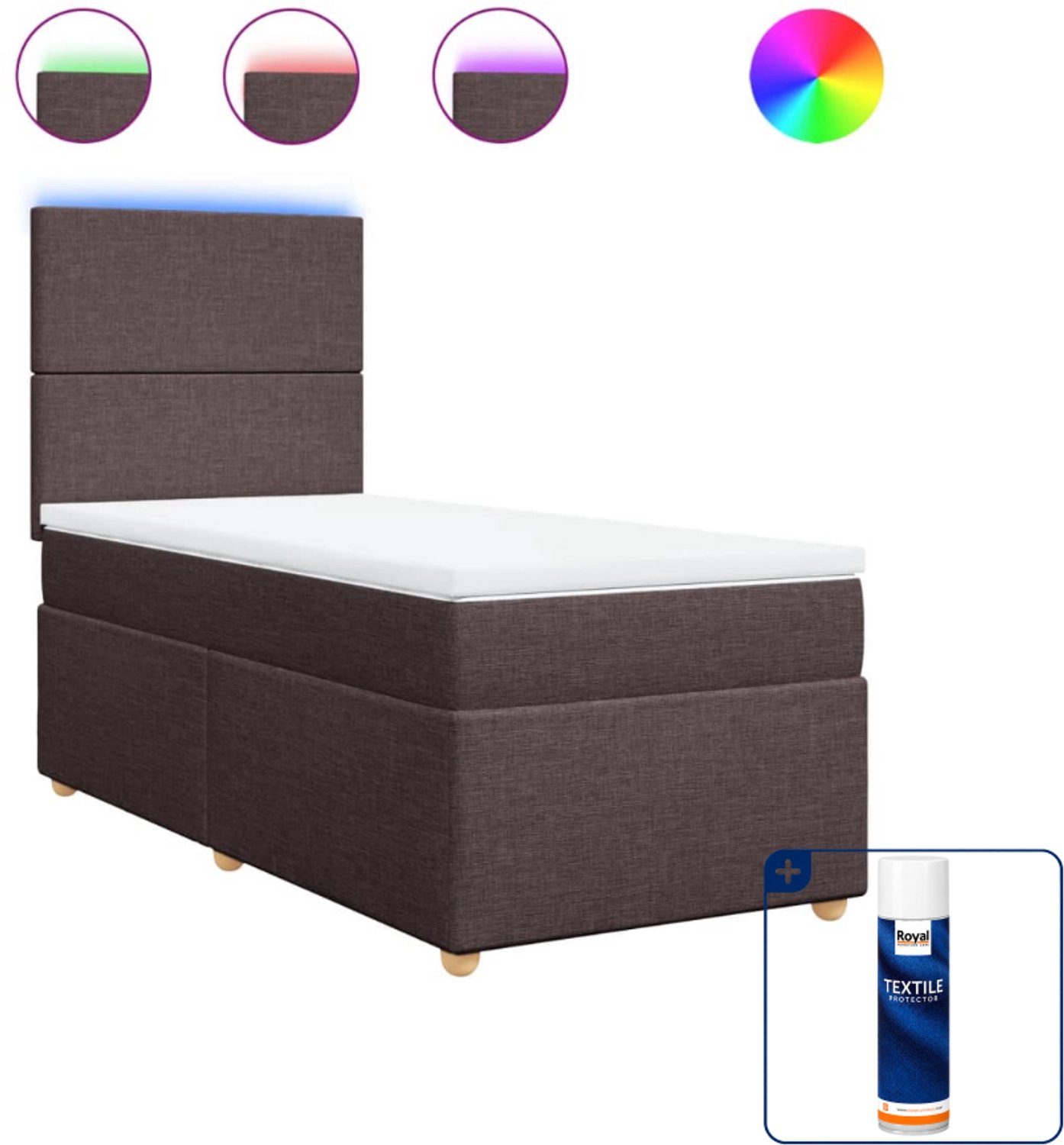vidaXL boxspring met matras - 80 x 200 cm - donkerbruin - Inclusief textielbeschermer 500 ml