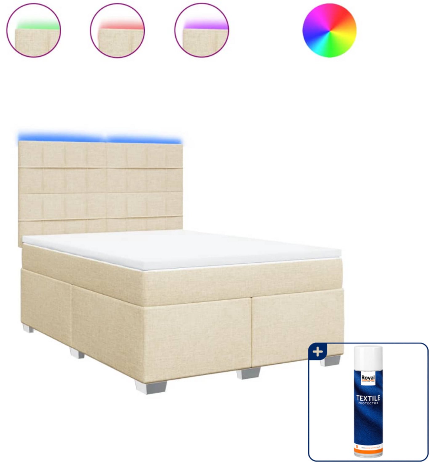 vidaXL boxspring met matras 140 x 190 cm - stof - crèmekleurig - Inclusief textielbeschermer 500 ml