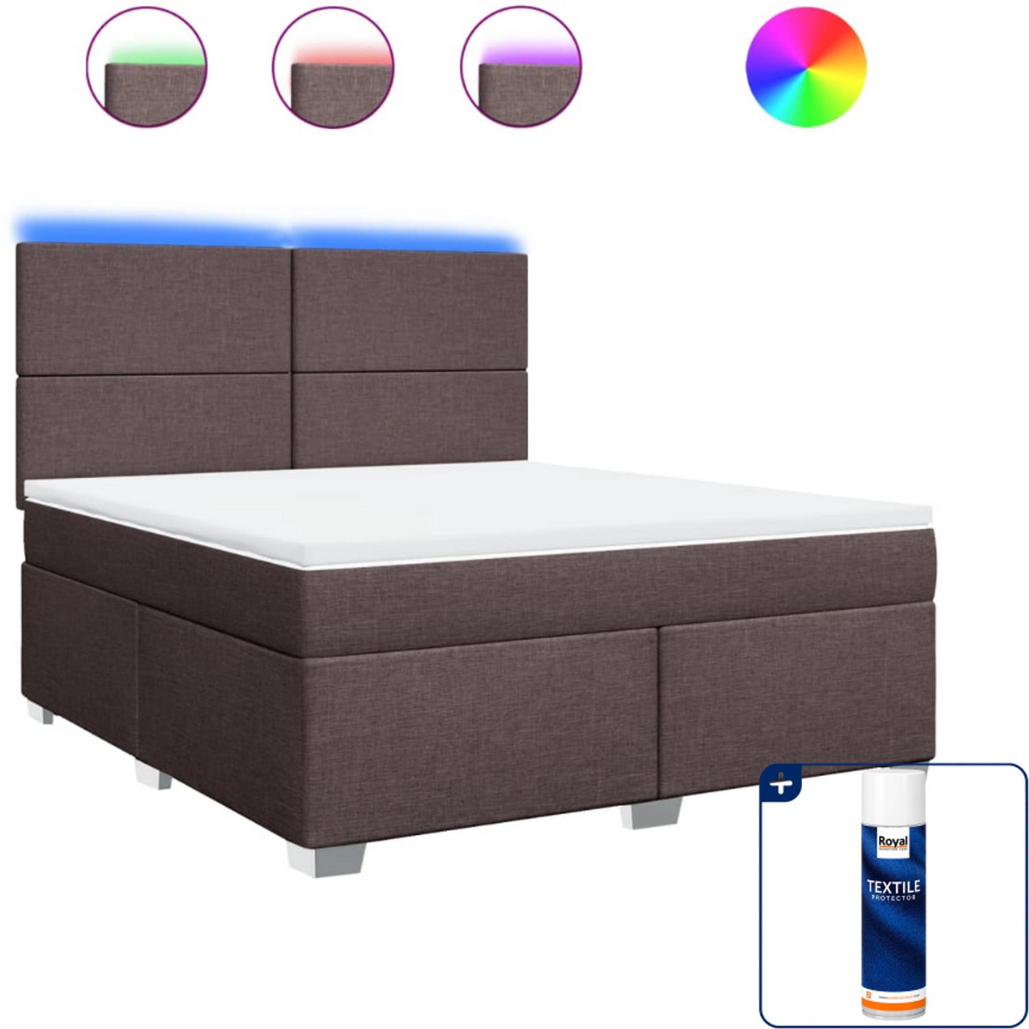 vidaXL Kingsize boxspring met matras - 180 x 200 cm - donkerbruin - Inclusief textielbeschermer 500 ml