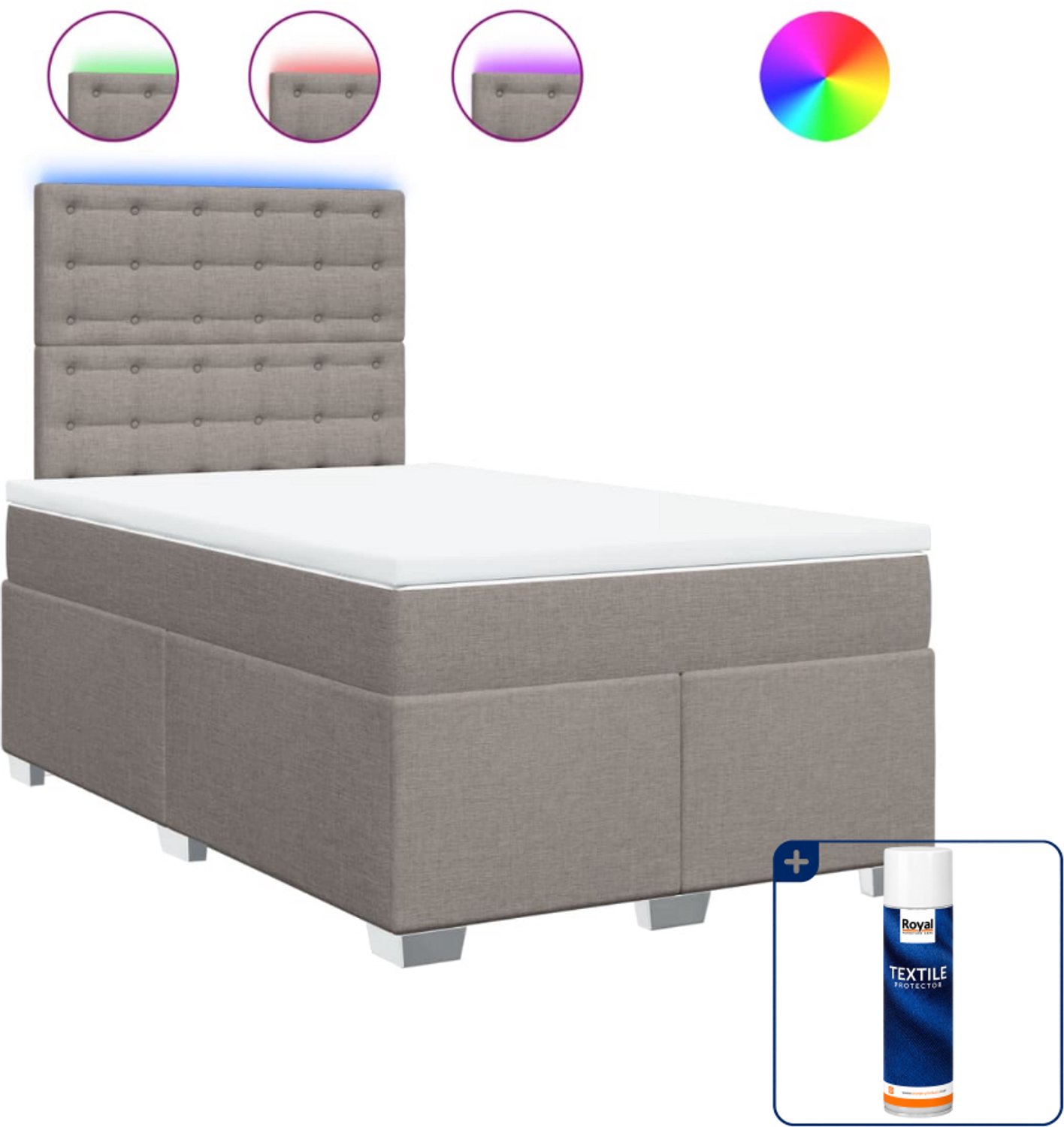 vidaXL boxspring met matras - 120 x 190 cm - stof - taupe - Inclusief textielbeschermer 500 ml