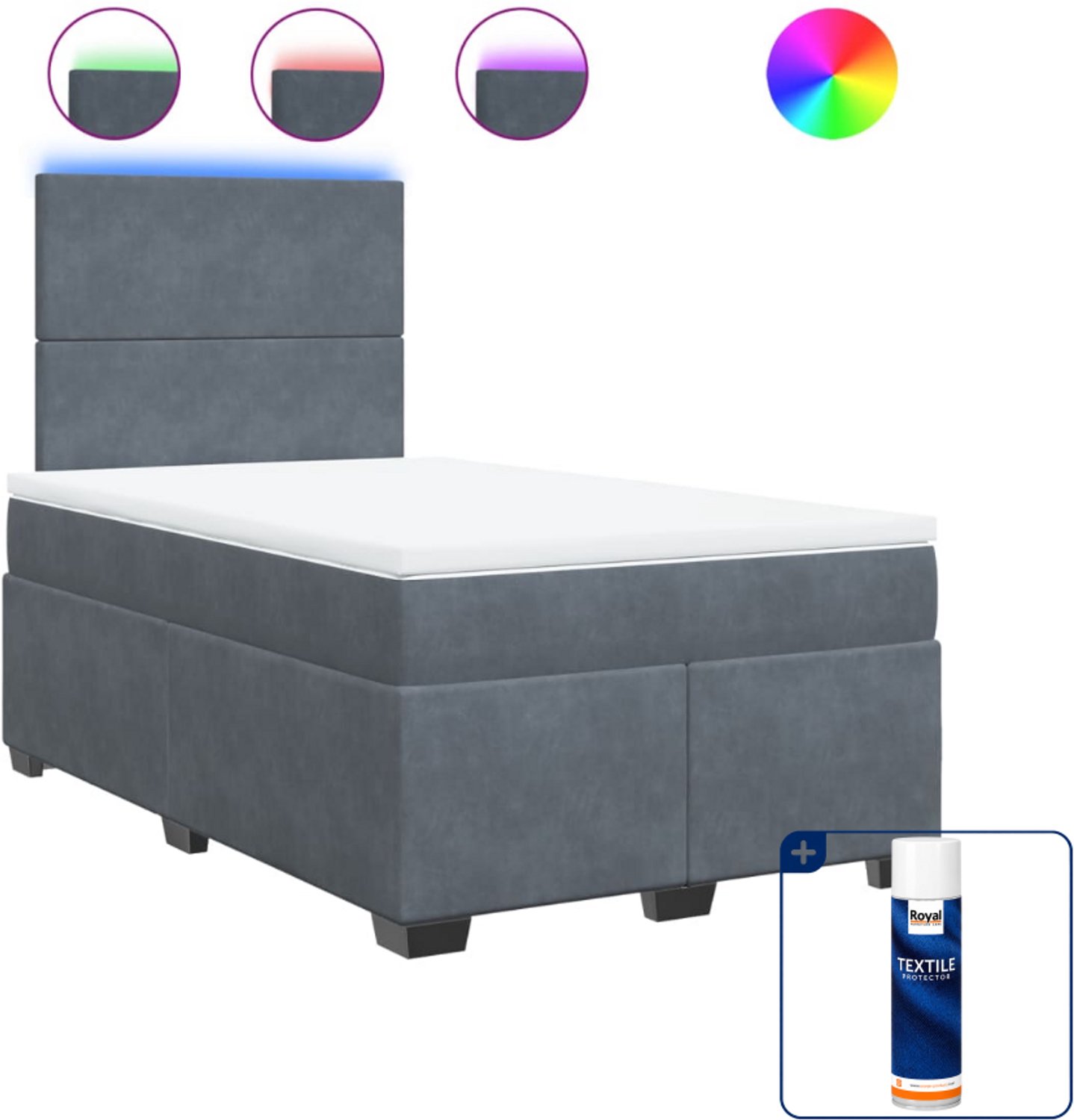vidaXL boxspring met matras - 120 x 200 cm - fluweel - donkergrijs - Inclusief textielbeschermer 500 ml