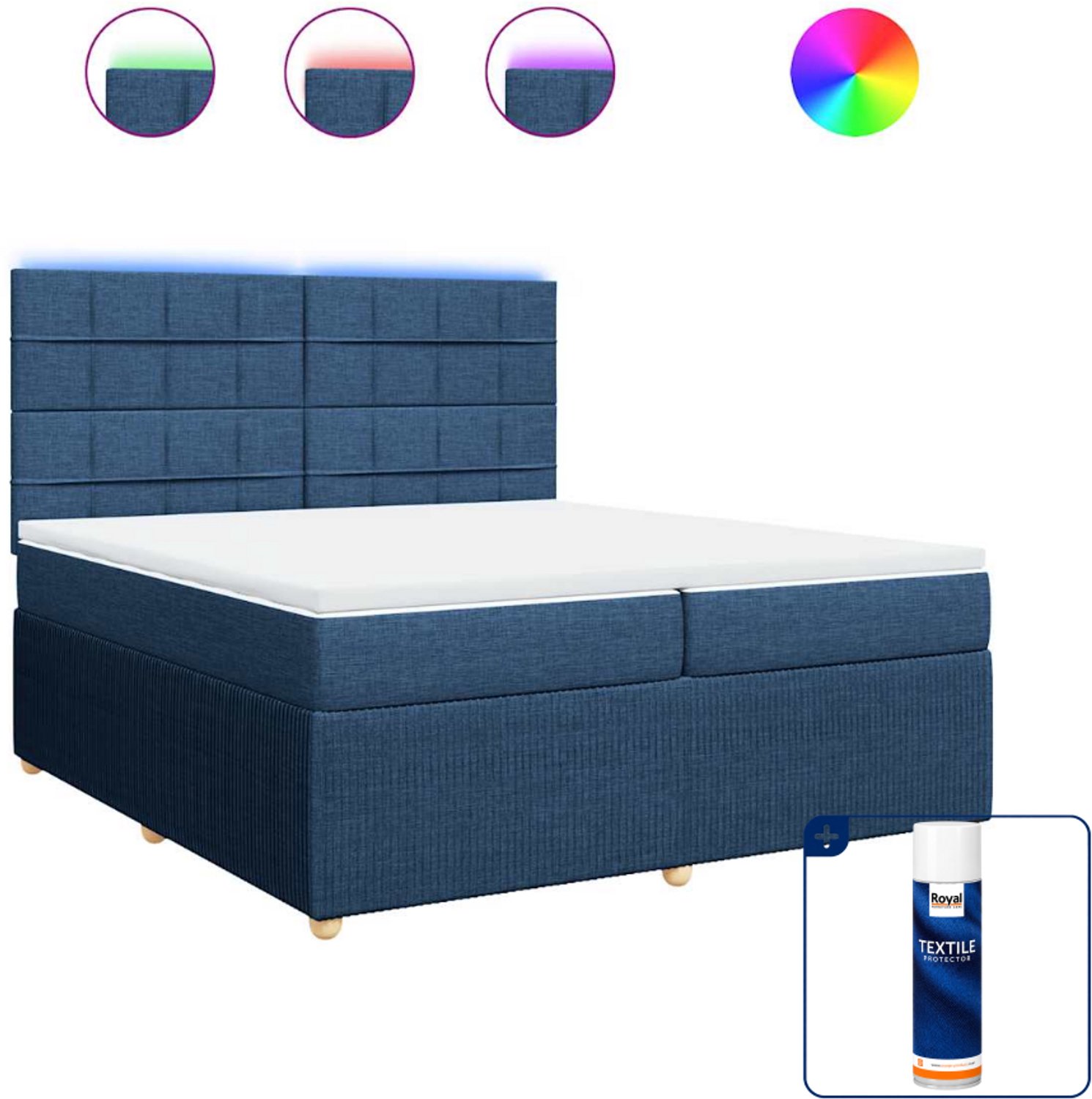 vidaXL boxspring met matras - super kingsize 200 x 200 cm - blauw - Inclusief textielbeschermer 500 ml