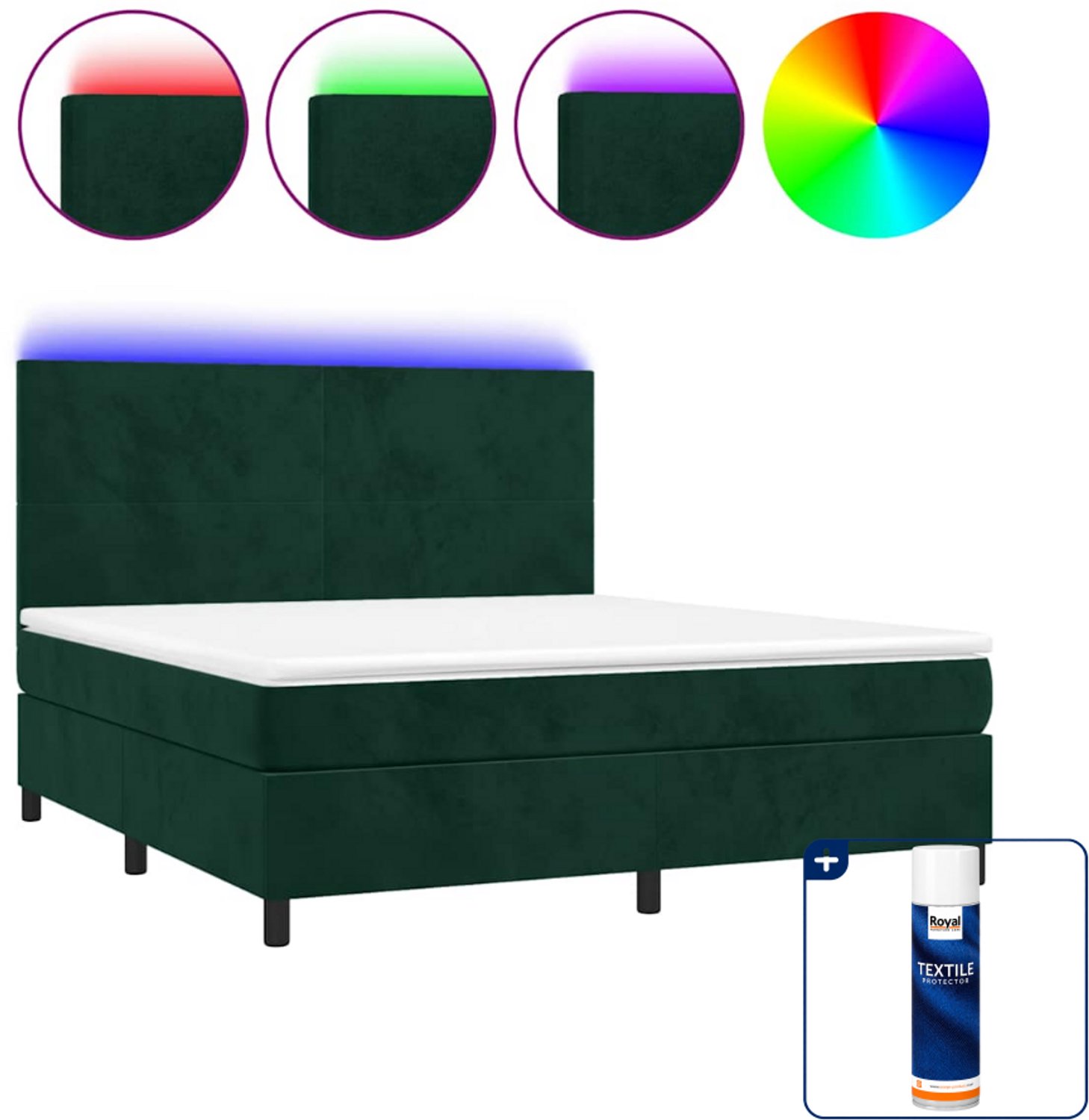 vidaXL boxspring met matras en LED - queensize - donkergroen - Inclusief textielbeschermer 500 ml