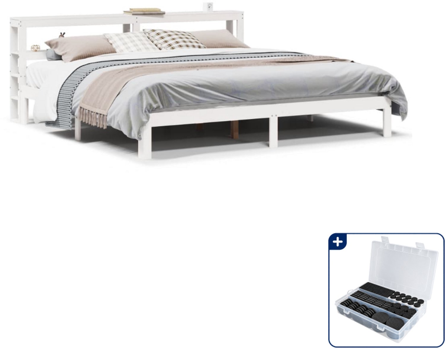 vidaXL Bedframe - 200 x 200 cm - massief grenenhout - wit - Inclusief antikrasvilt 177-delig