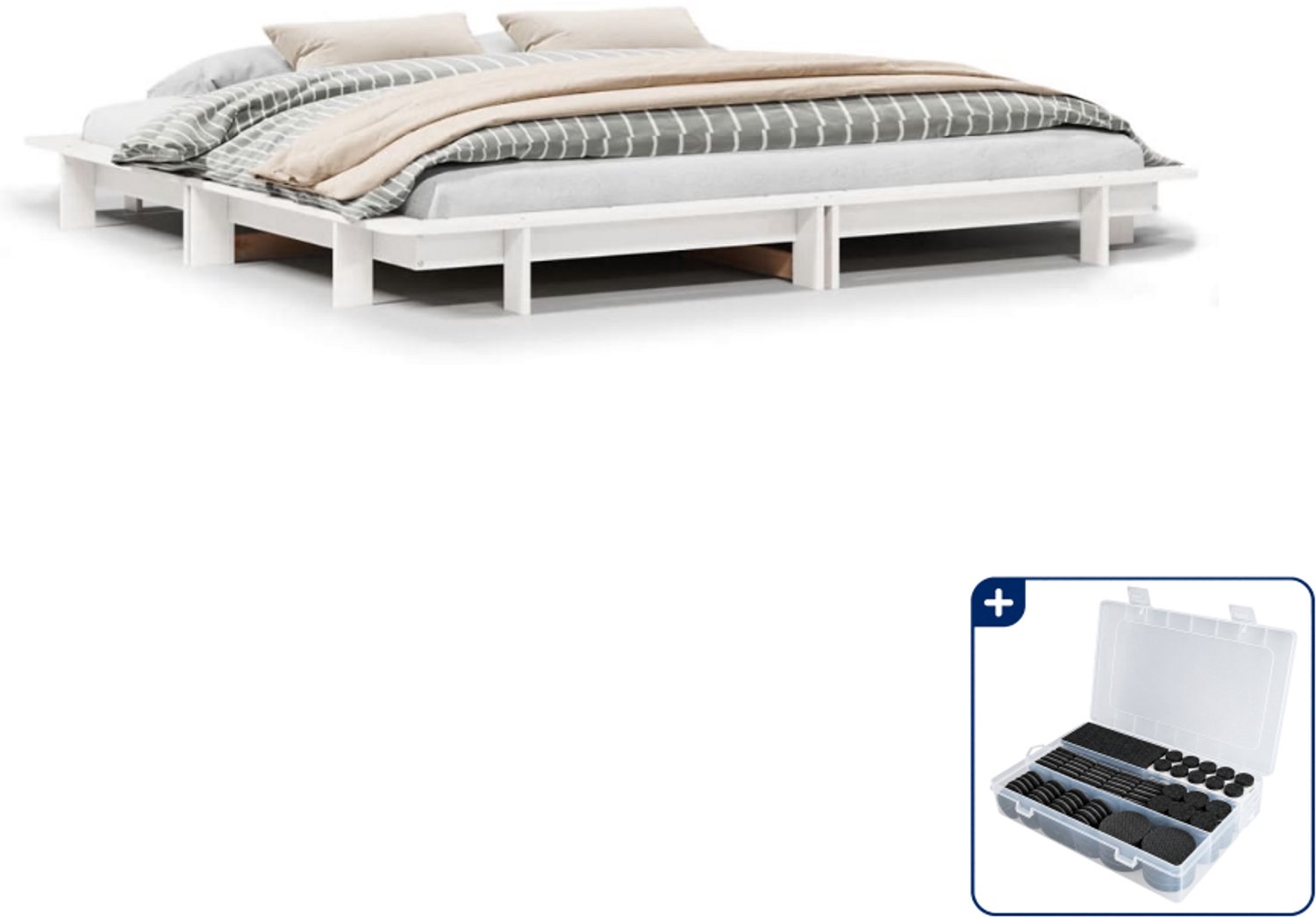vidaXL Bedframe - 200 x 200 cm - massief grenenhout - wit - Inclusief antikrasvilt 177-delig