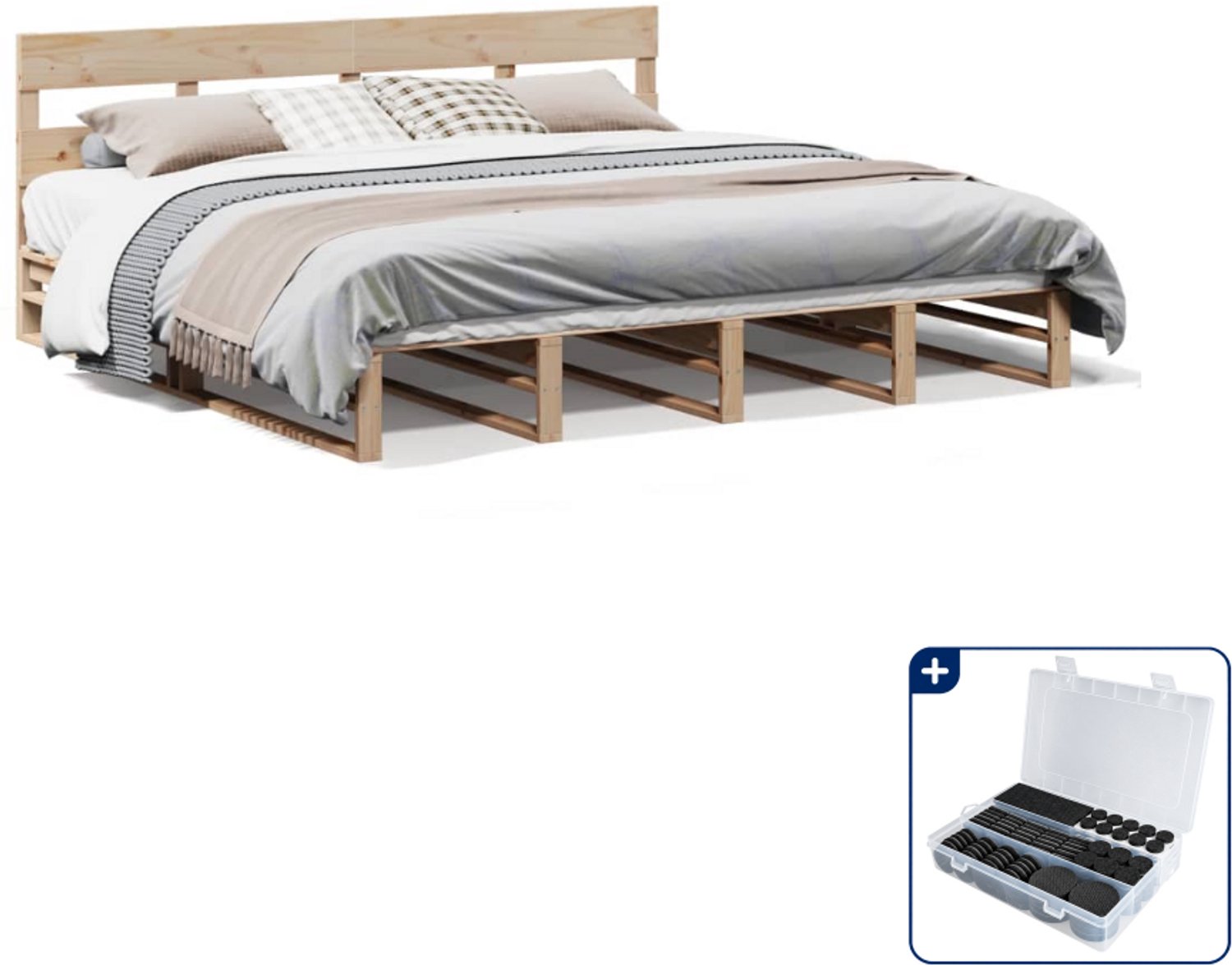 vidaXL bedframe - 200 x 200 cm - massief grenenhout - Inclusief antikrasvilt 177-delig Bruin
