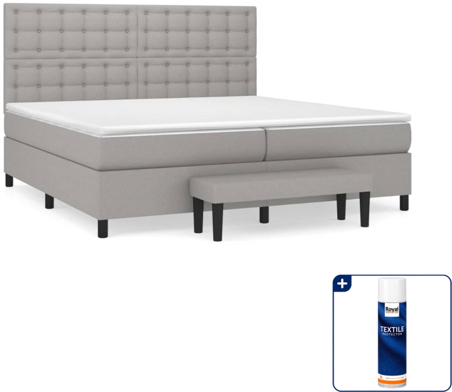vidaXL boxspring met matras en bank - Super kingsize - 200x200 cm - Inclusief textielbeschermer 500 ml Grijs