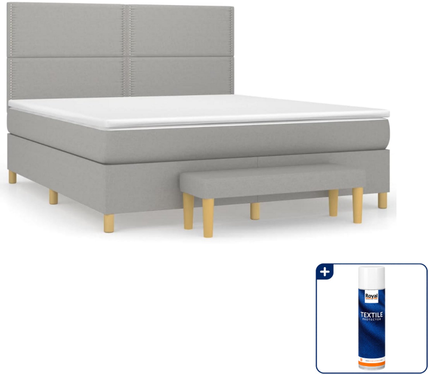 vidaXL Kingsize boxspring met matras en bank - 180 x 200 cm - grijs - Inclusief textielbeschermer 500 ml
