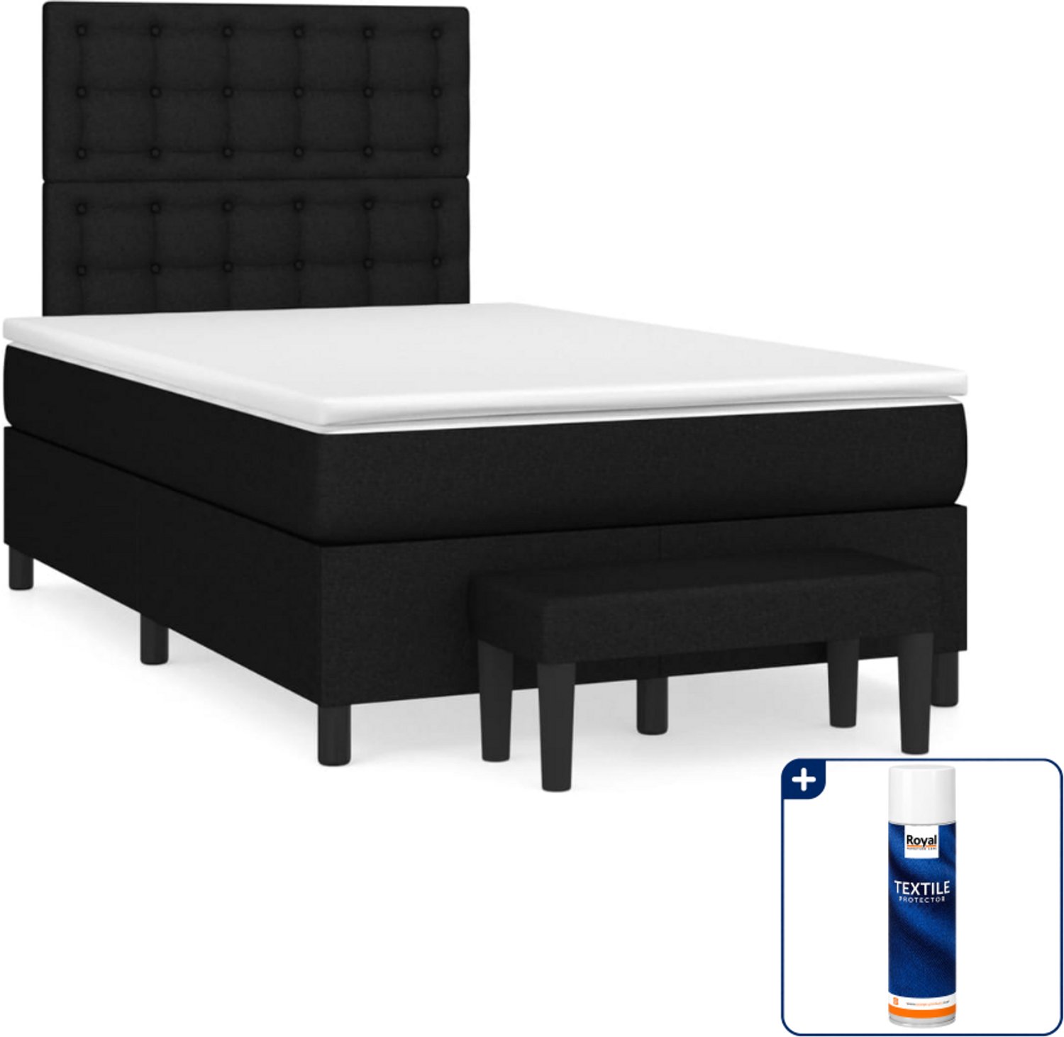vidaXL boxspring met matras en bankje - 120 x 200 cm - zwart - Inclusief textielbeschermer 500 ml