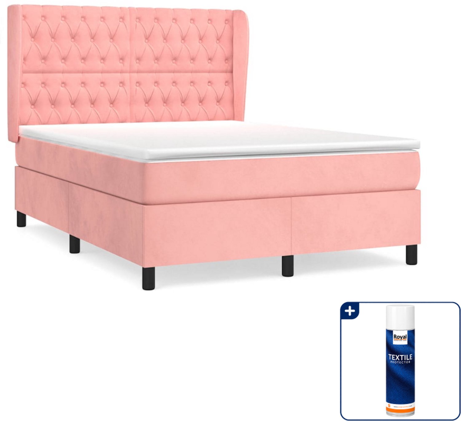 vidaXL Boxspring - Small double - 140 x 200 cm - roze - Inclusief textielbeschermer 500 ml