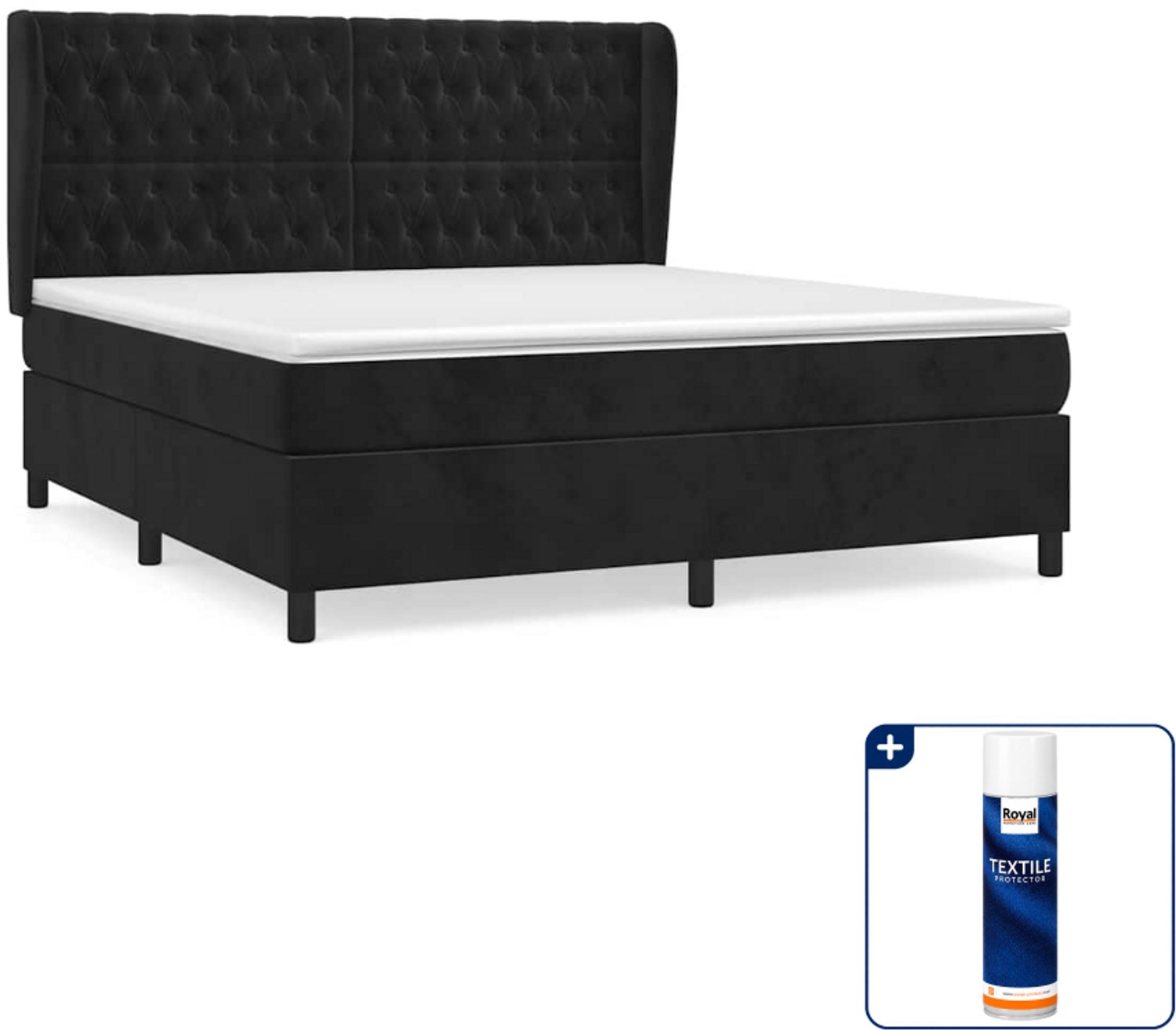 vidaXL boxspring Kingsize - 180 x 200 cm - fluweel - zwart - Inclusief textielbeschermer 500 ml