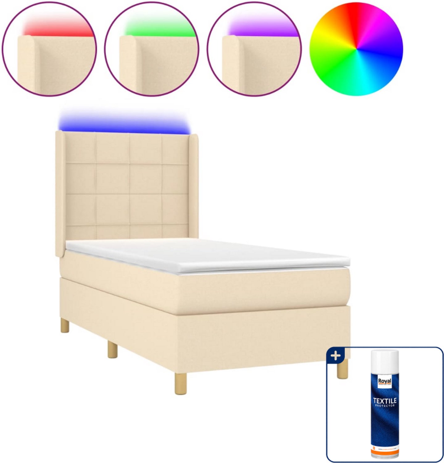 vidaXL boxspring met matras en LED - 80 x 200 cm - crèmekleurig - Inclusief textielbeschermer 500 ml