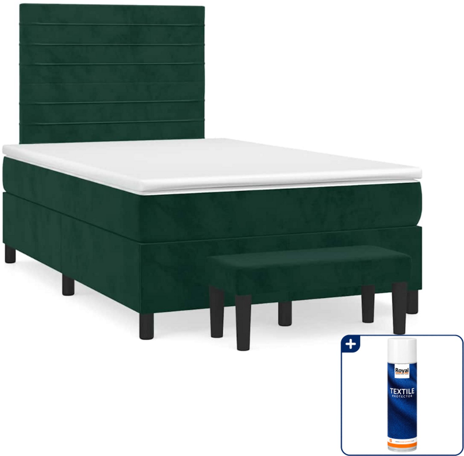 vidaXL boxspring met matras en bankje - 120 x 200 cm - fluweel - donkergroen - Inclusief textielbeschermer 500 ml