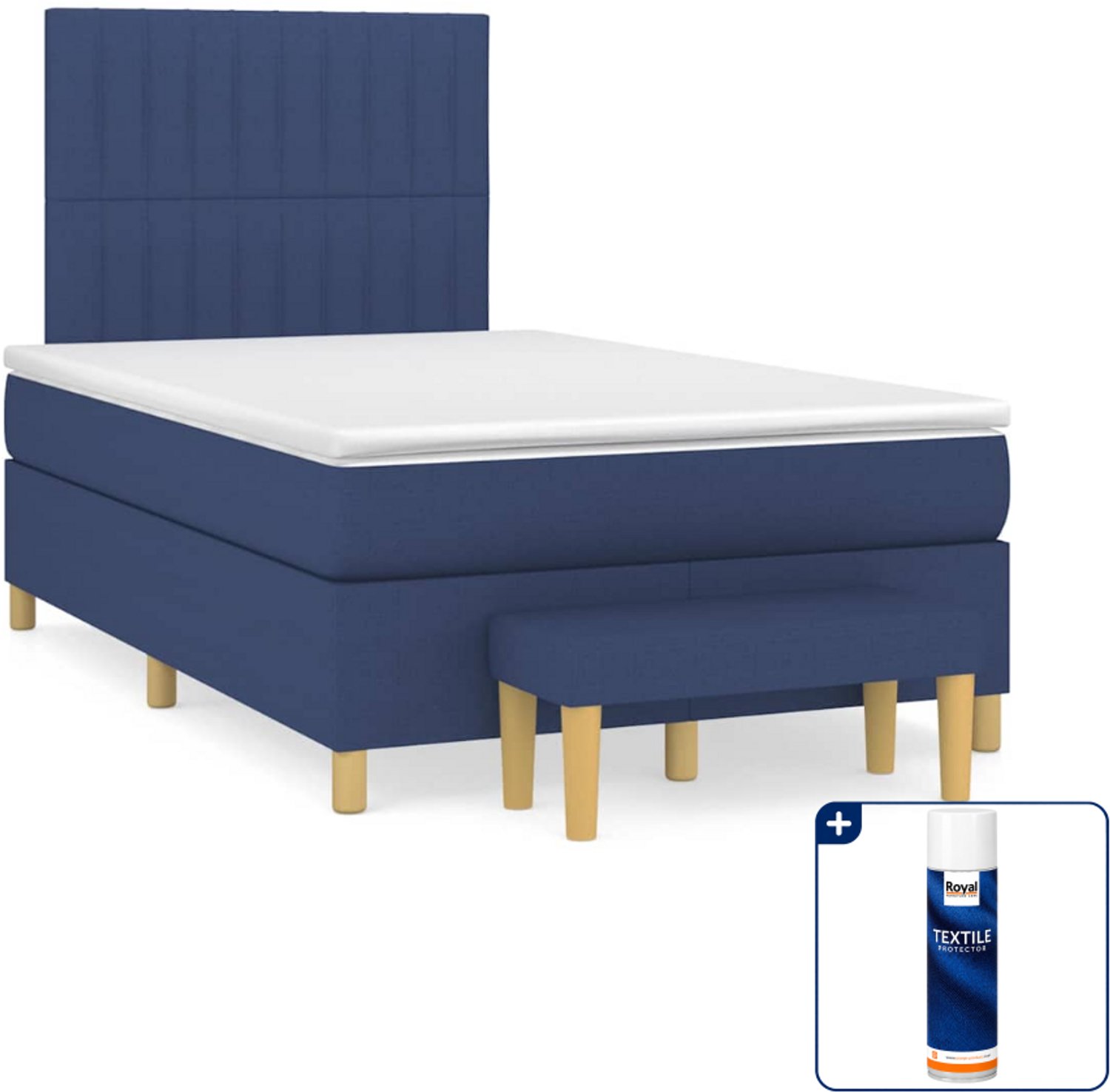 vidaXL boxspring met matras en bankje - 120 x 190 cm - blauw - Inclusief textielbeschermer 500 ml