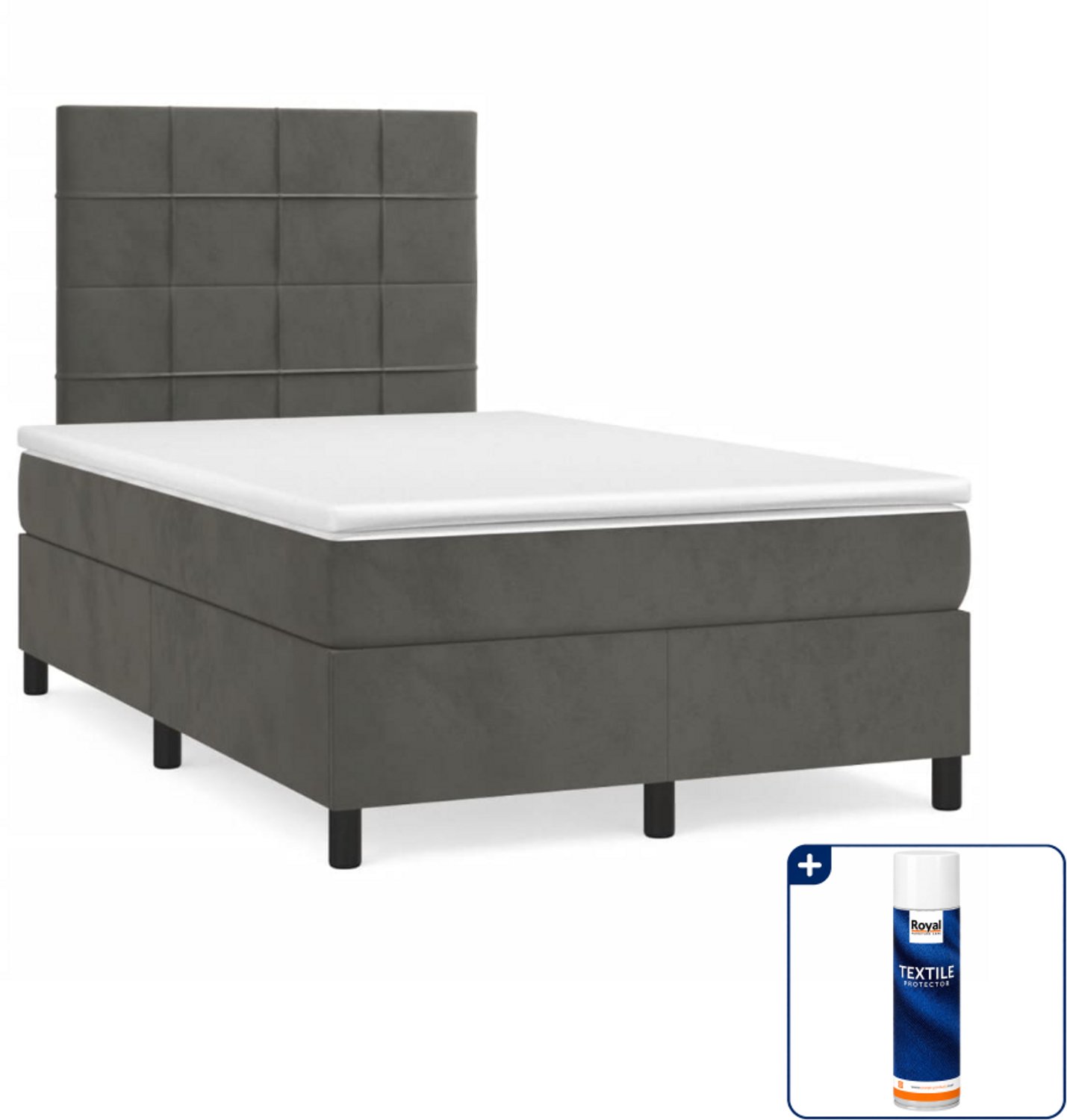 vidaXL boxspring met matras en led - 120 x 190 cm - fluweel - donkergrijs - Inclusief textielbeschermer 500 ml