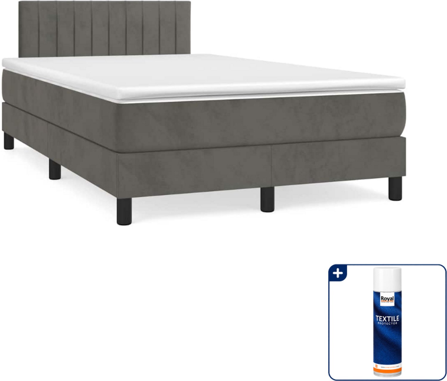 vidaXL boxspring met matras 120 x 190 cm - fluweel - donkergrijs - Inclusief textielbeschermer 500 ml