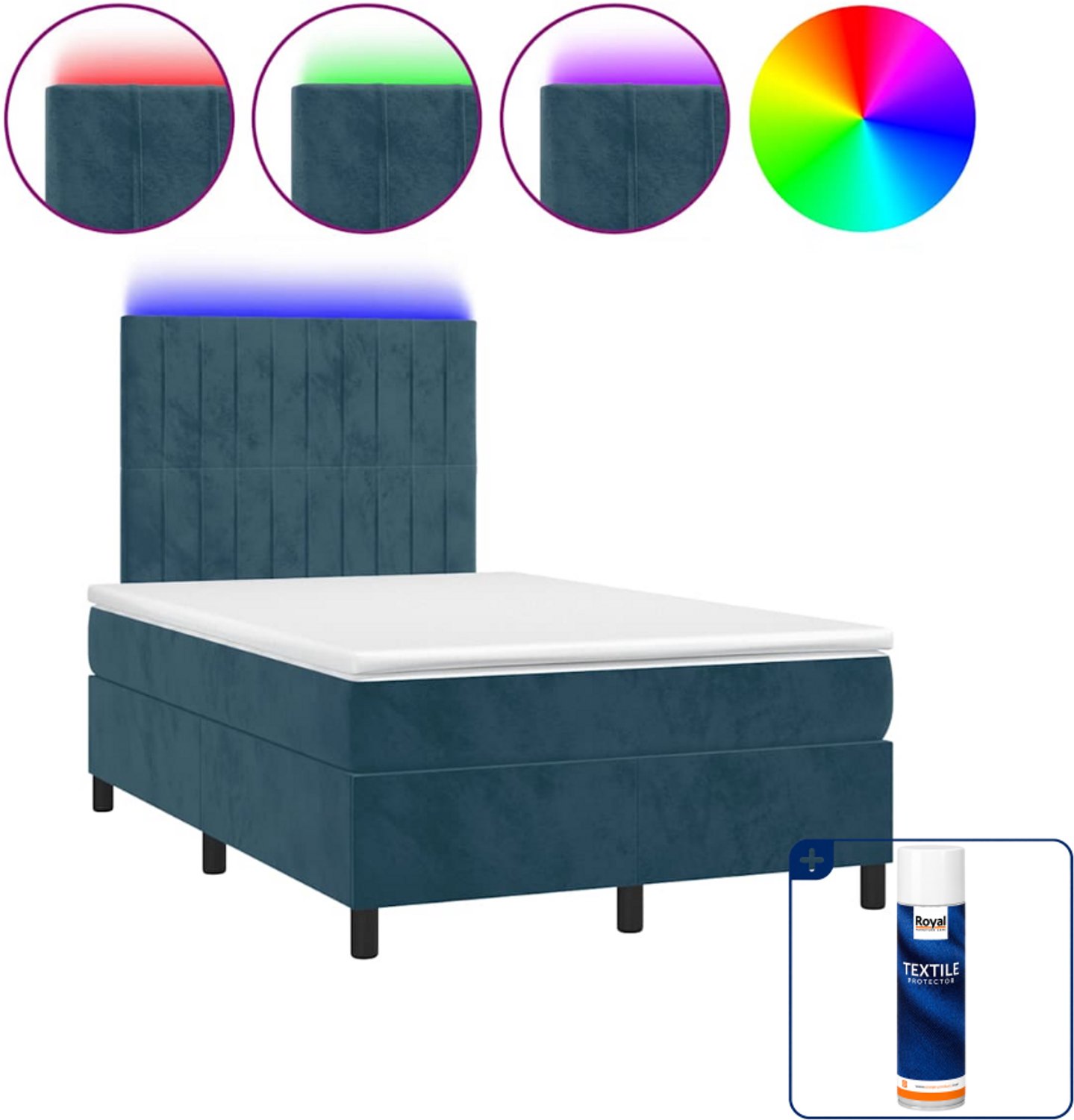 vidaXL boxspring met matras en LED - 120 x 190 cm - fluweel - donkerblauw - Inclusief textielbeschermer 500 ml