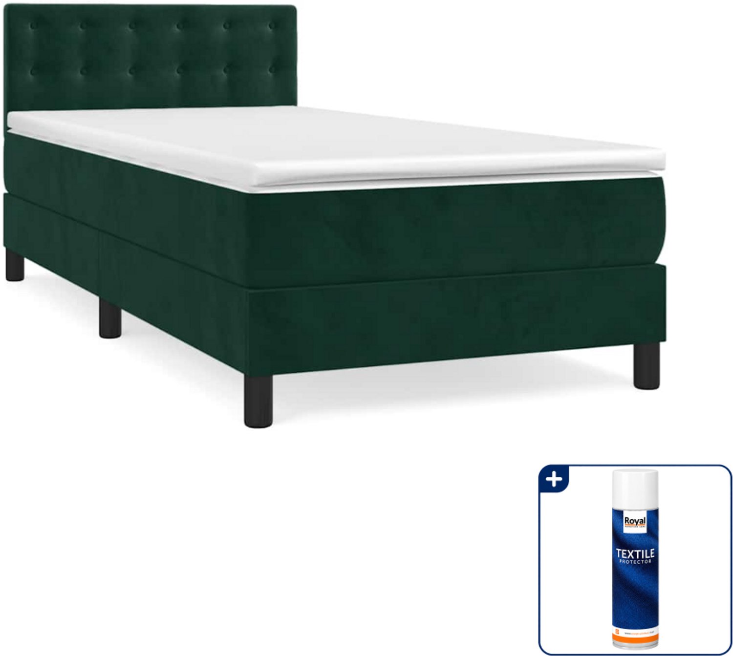 vidaXL boxspring met matras 80 x 200 cm - fluweel - donkergroen - Inclusief textielbeschermer 500 ml