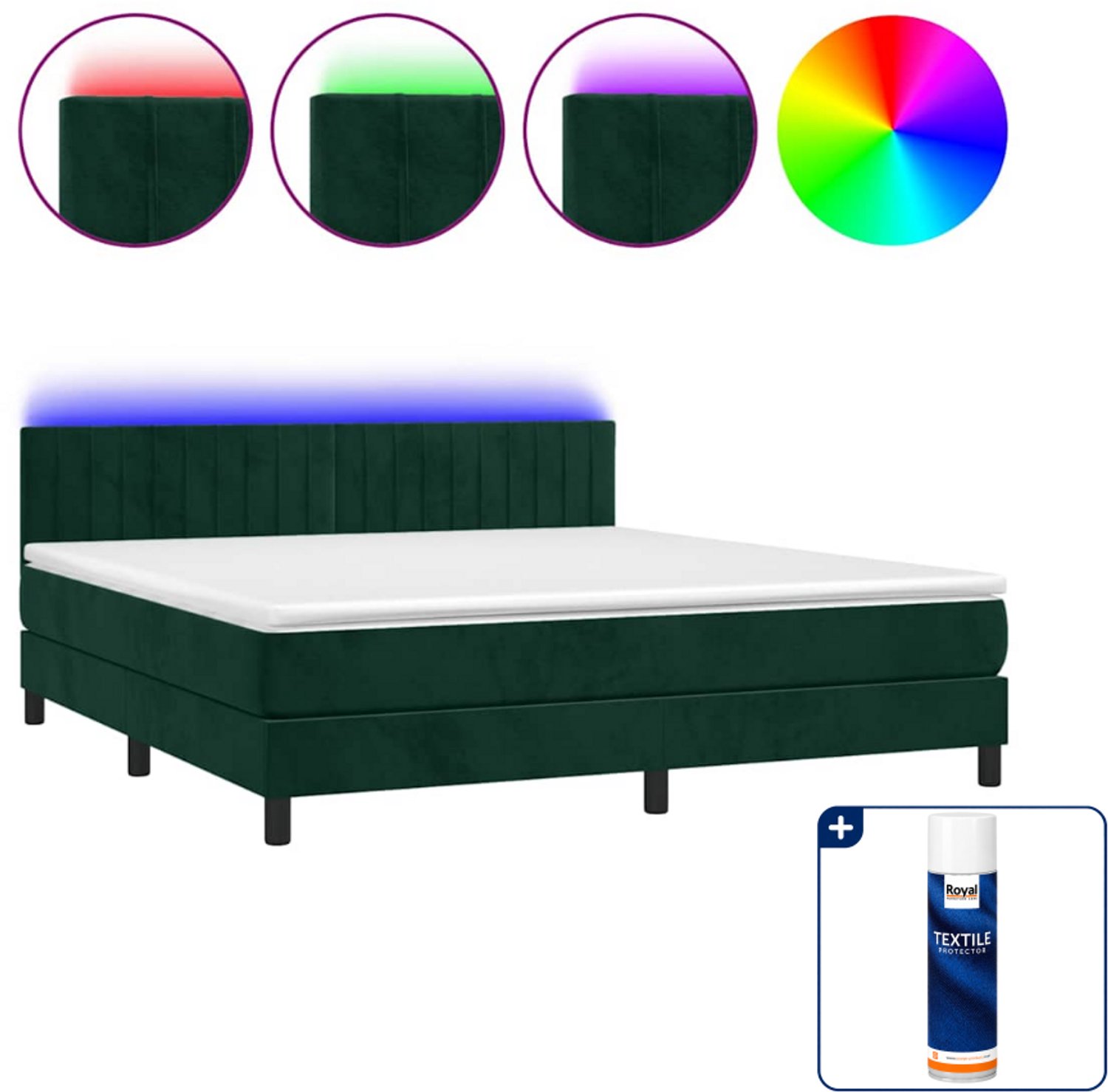 vidaXL Boxspring Kingsize - 180 x 200 cm - fluweel - donkergroen - Inclusief textielbeschermer 500 ml