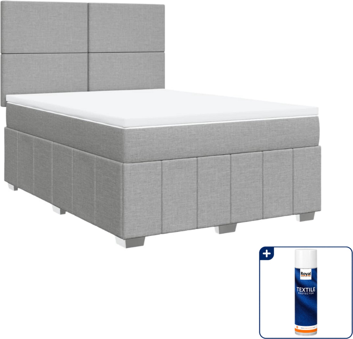 vidaXL boxspring met matras - Small double - 140 x 200 cm - lichtgrijs - Inclusief textielbeschermer 500 ml