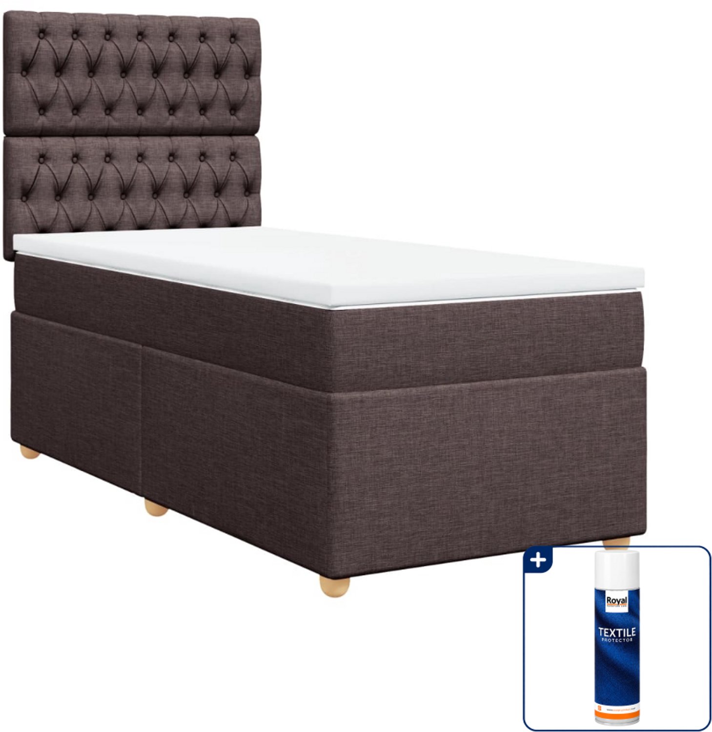 vidaXL boxspring met matras - 90 x 190 cm - donkerbruin - Inclusief textielbeschermer 500 ml