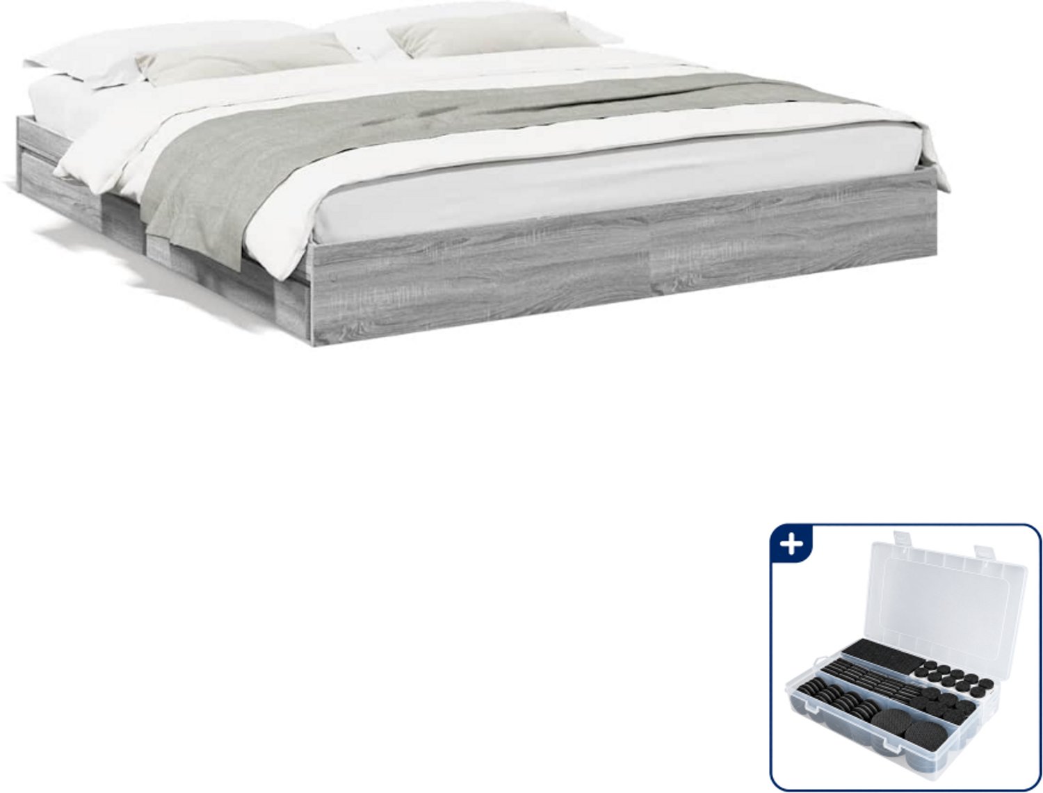 vidaXL bedframe met lades - Kingsize - 180 x 200 cm - grijs sonoma - Inclusief antikrasvilt 177-delig