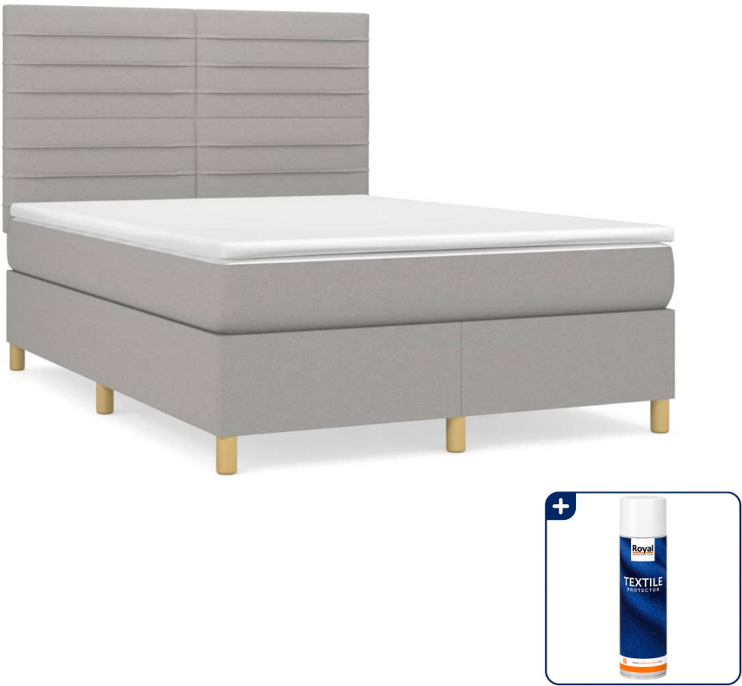 vidaXL boxspring met matras 140 x 190 cm - stof - lichtgrijs - Inclusief textielbeschermer 500 ml