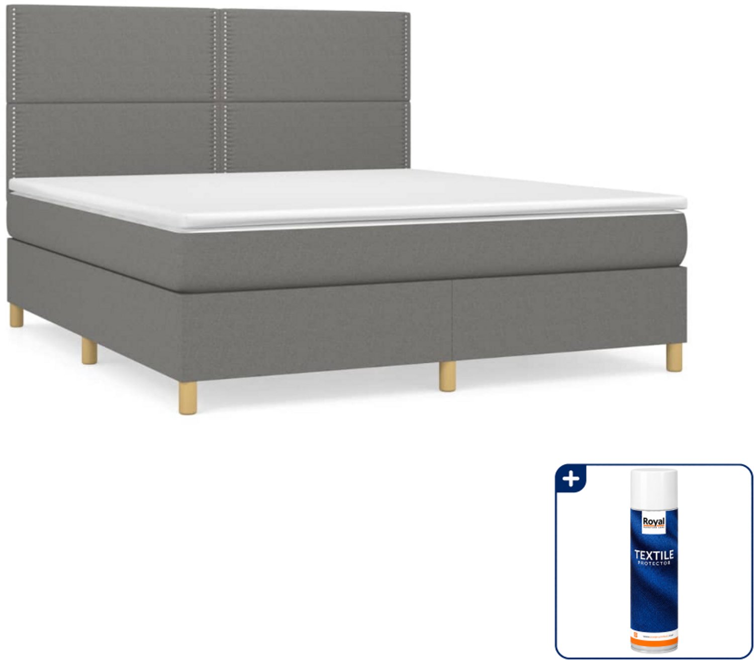vidaXL boxspring met matras Kingsize - 180 x 200 cm - donkergrijs - Inclusief textielbeschermer 500 ml