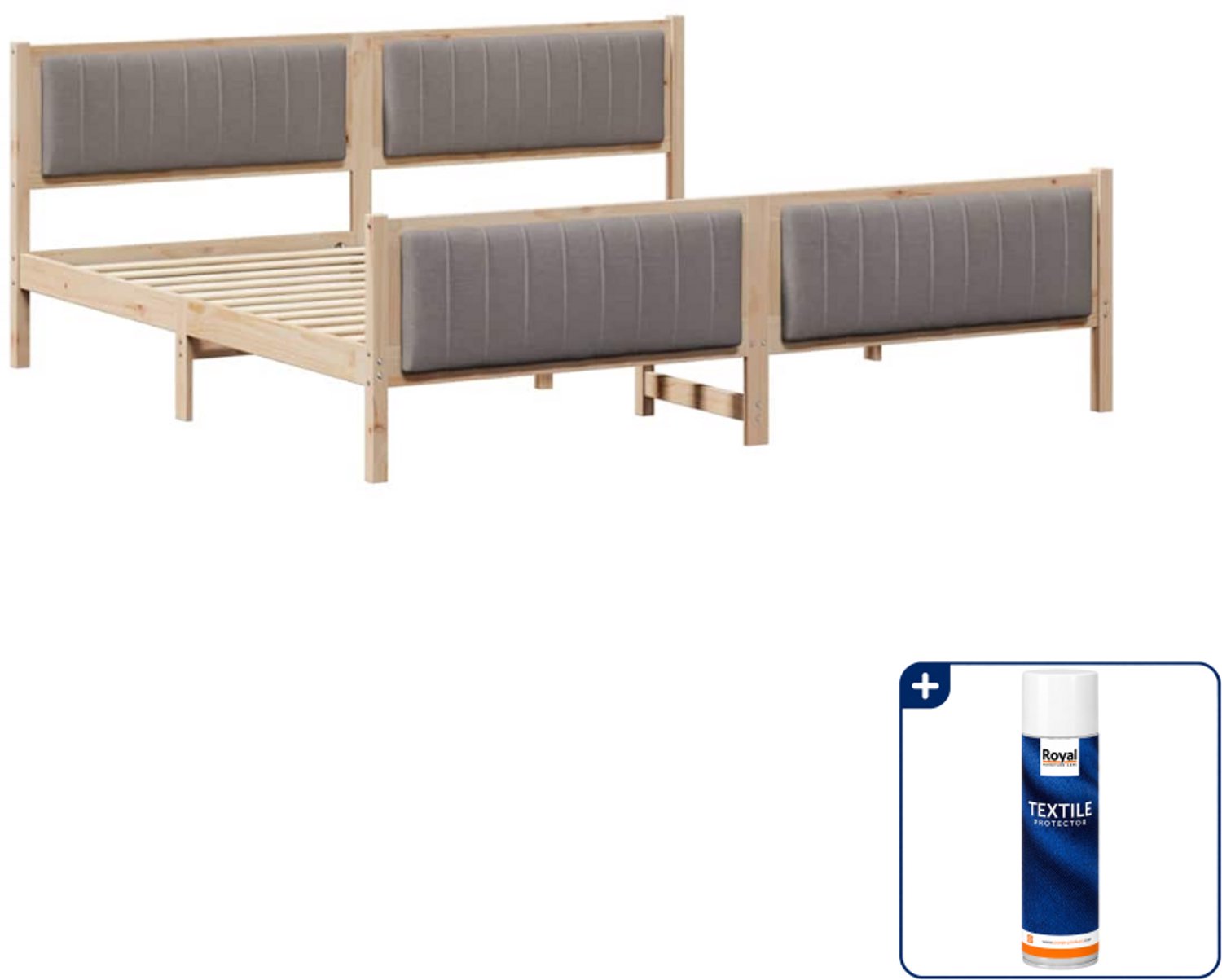 vidaXL bedframe - 200 x 200 cm - massief grenenhout - bruin en taupe - Inclusief textielbeschermer 500 ml