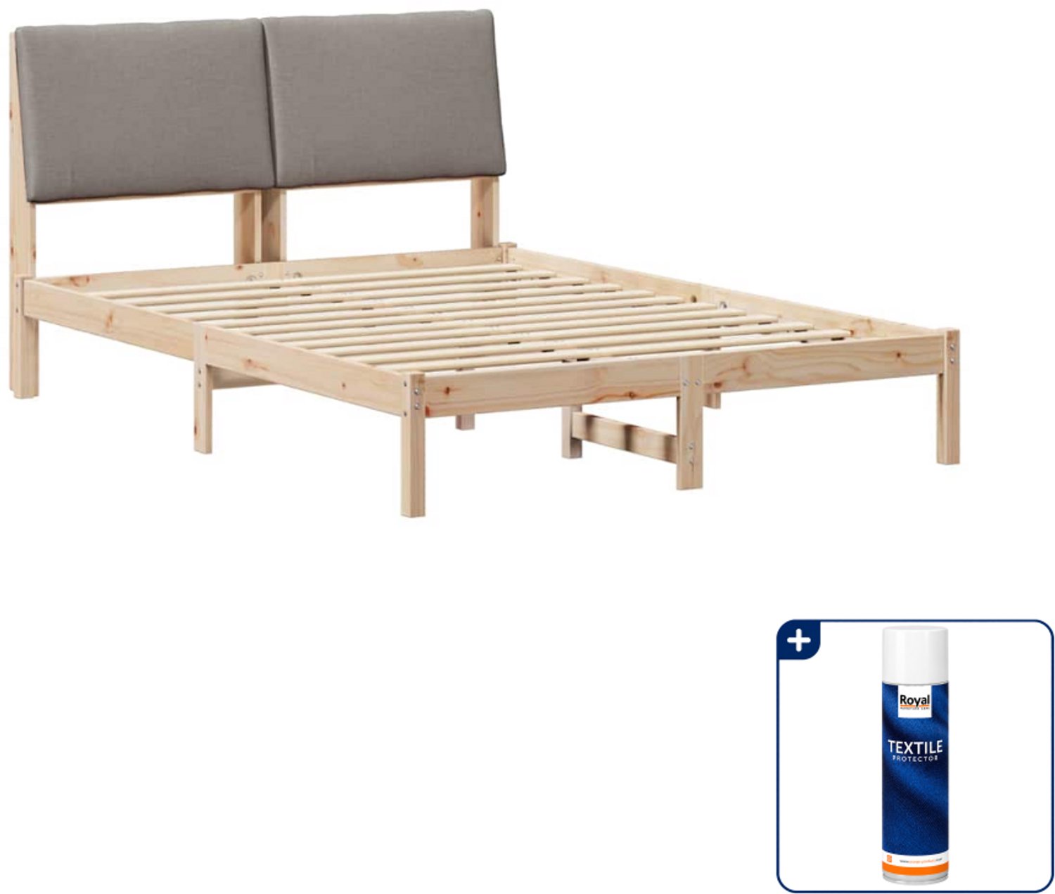 vidaXL Bedframe - 150 x 200 cm - massief grenenhout - bruin en taupe - Inclusief textielbeschermer 500 ml