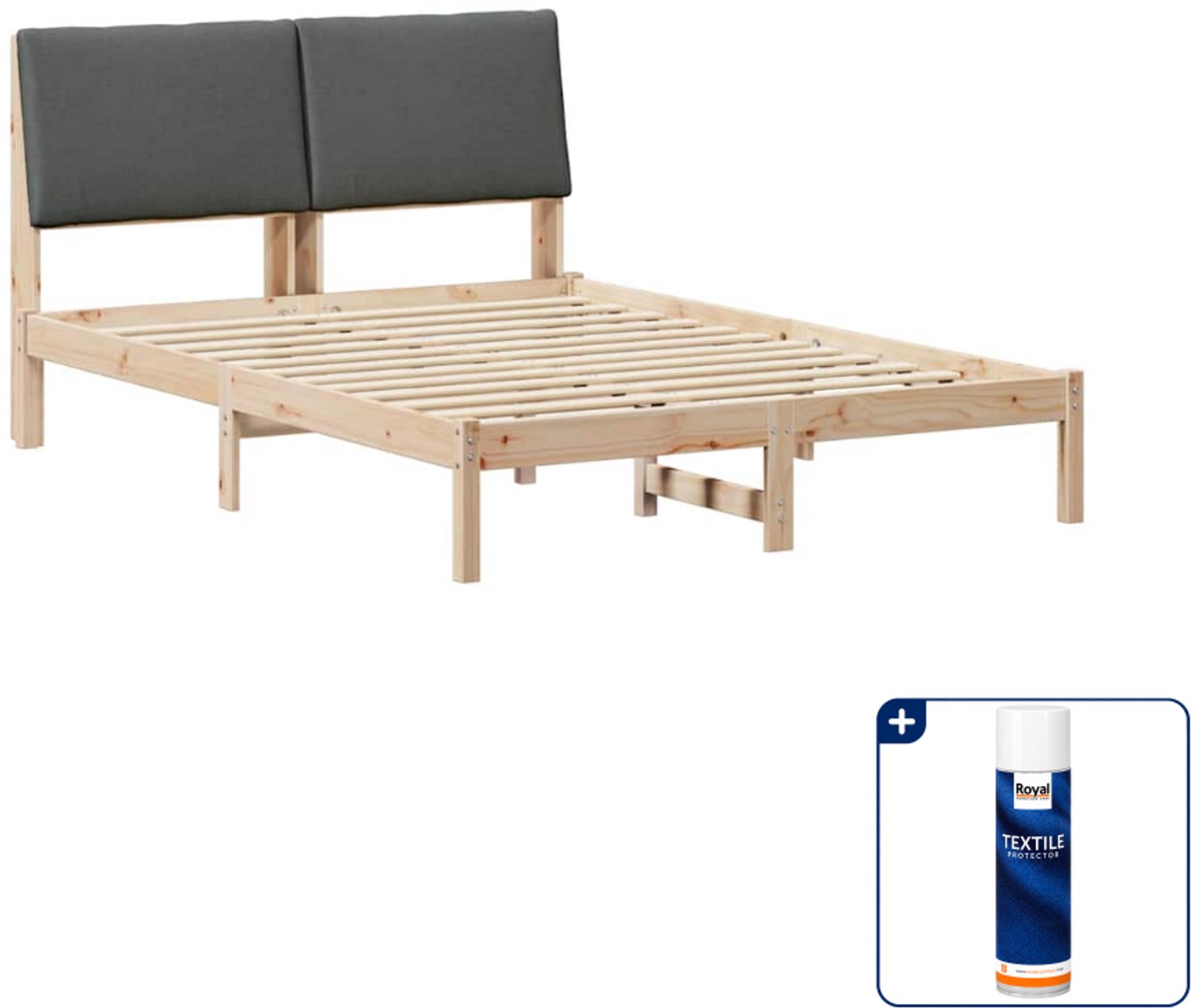 vidaXL bedframe - 150 x 200 cm - massief grenenhout - bruin/donkergrijs - Inclusief textielbeschermer 500 ml