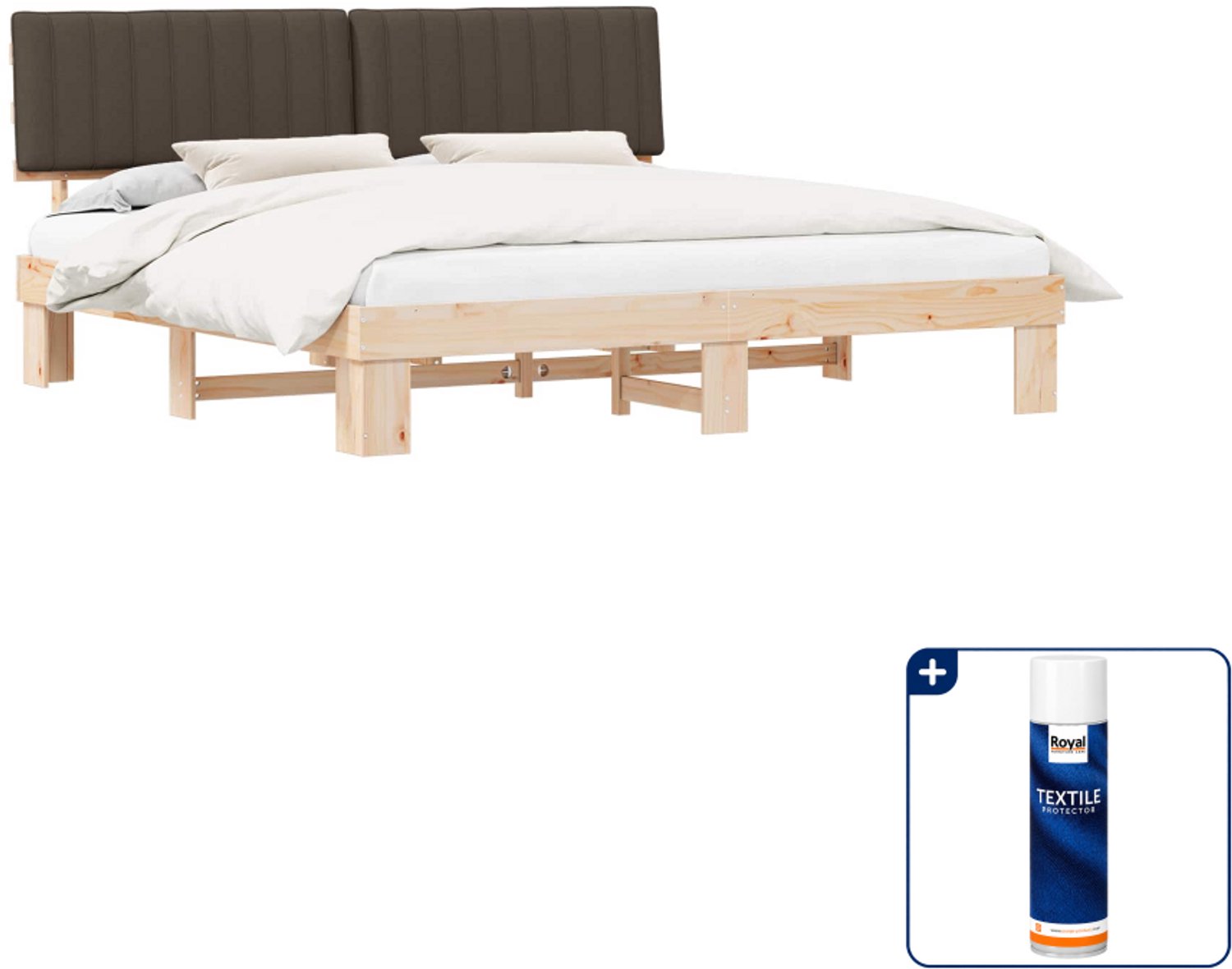vidaXL bedframe - 200 x 200 cm - massief grenenhout - taupe - Inclusief textielbeschermer 500 ml Grijs